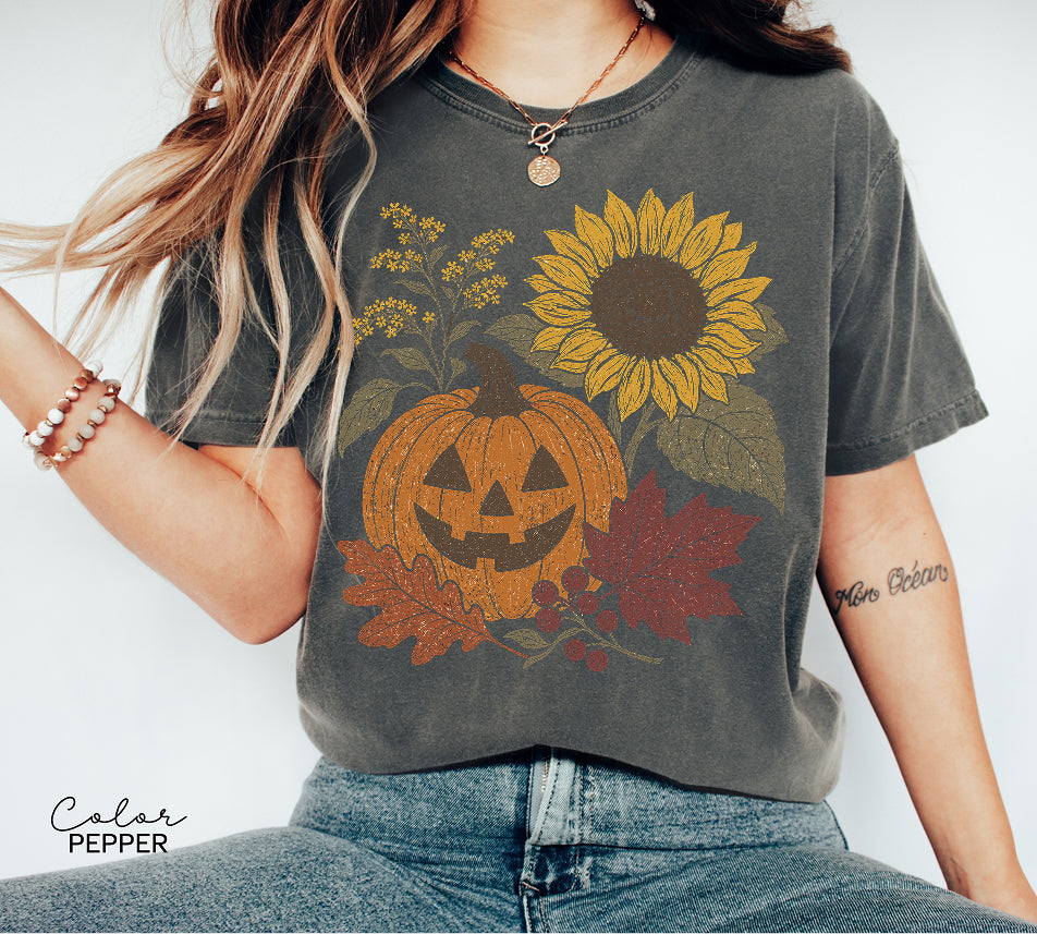 Halloween Pumpkin T-Shirt, Jack O Lantern Fall Shirt, Boho Comfort Colors Tee