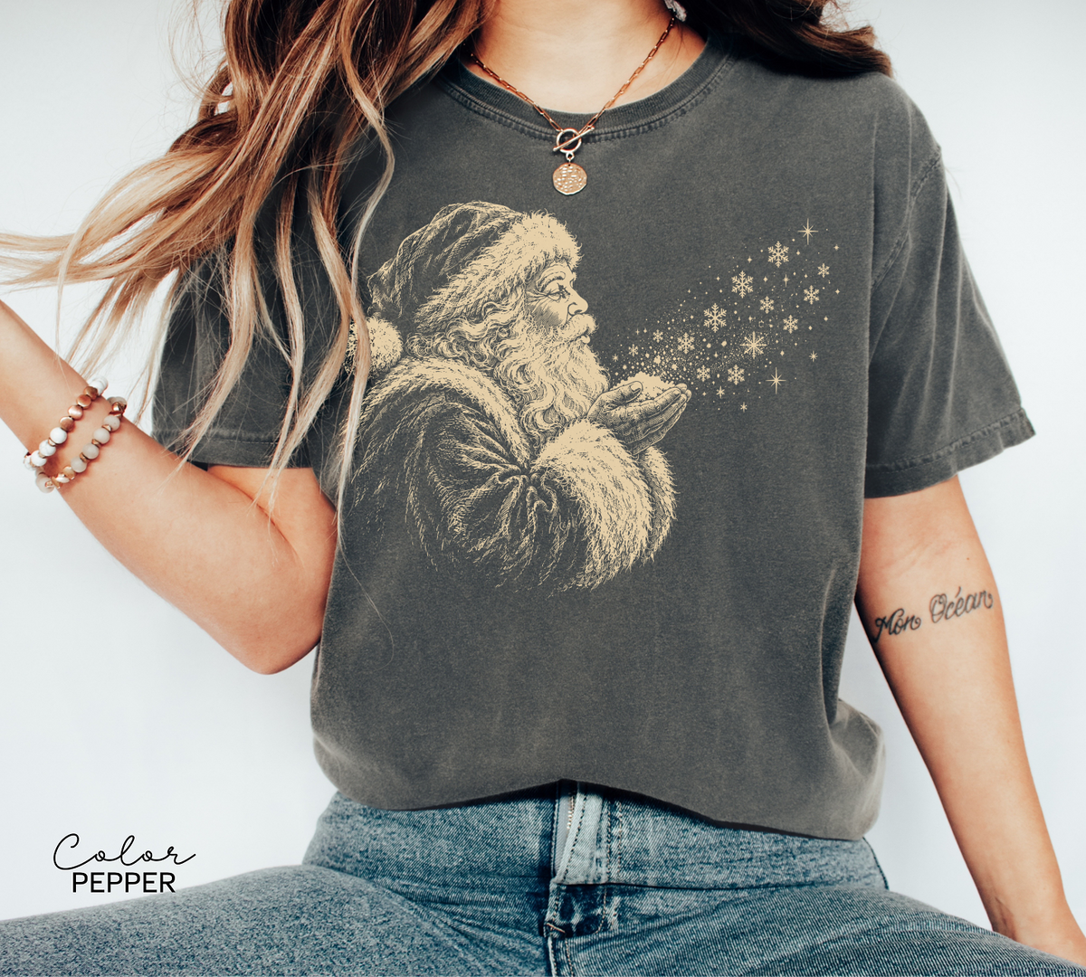 Vintage Santa Christmas T-Shirt, Retro Christmas Snowflake Shirt, Santa Claus Comfort Colors Tee,