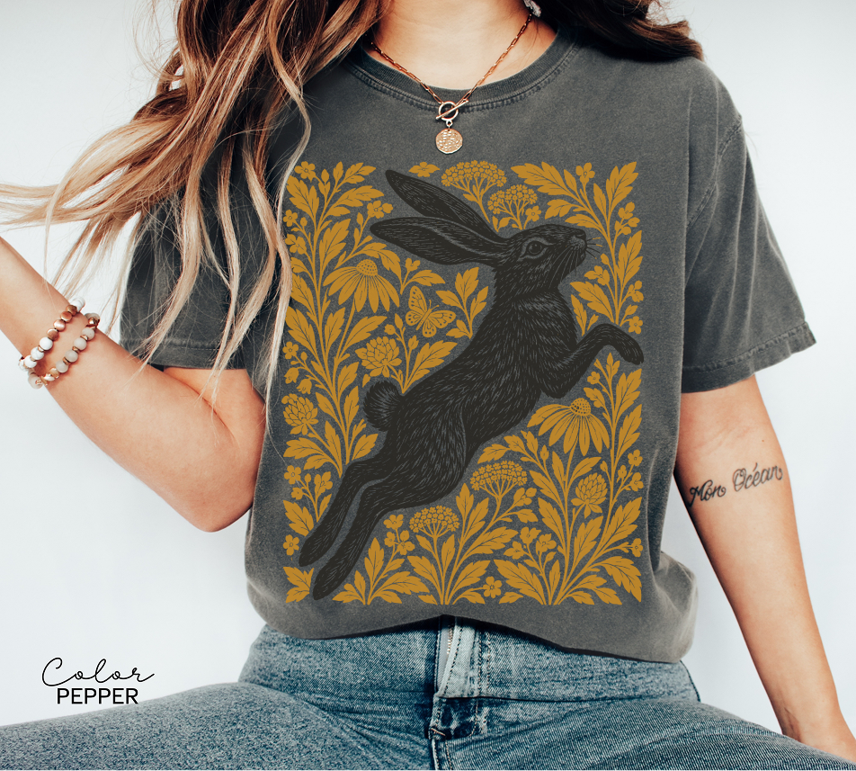 Vintage Rabbit Floral Shirt, Floral Animal Tee, Comfort Colors Tee