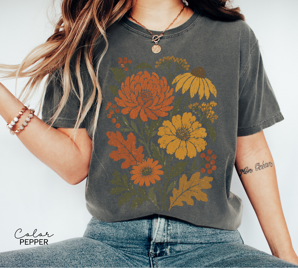 Fall Floral Tee, Vintage Botanical Shirt