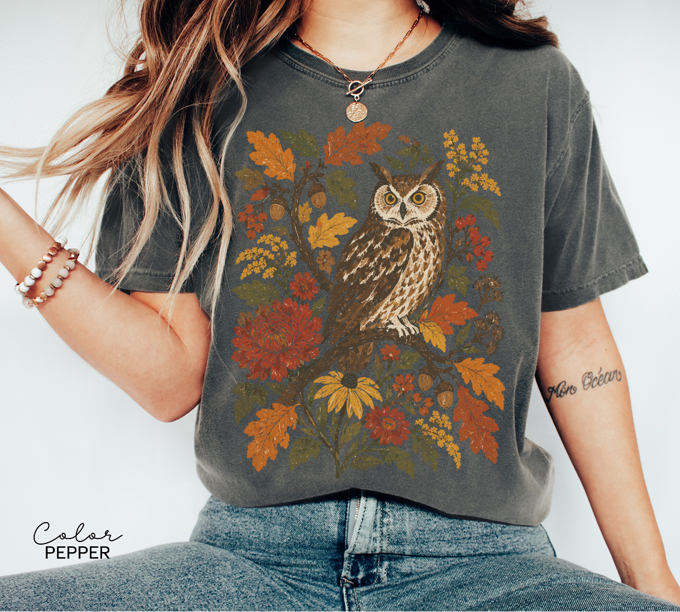 Vintage Owl T-Shirt, Fall Nature Graphic Tee