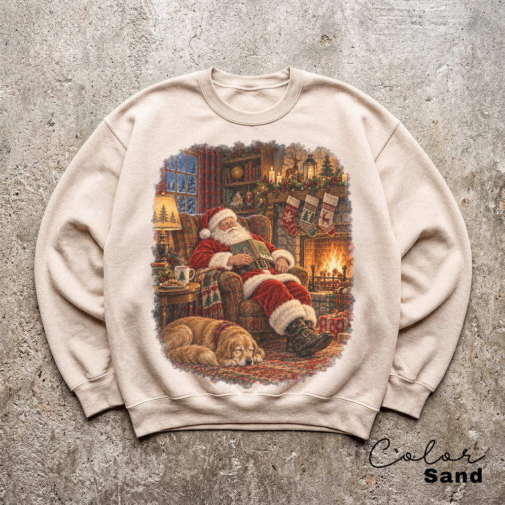 Vintage 90s Santa Sweatshirt, Retro Christmas Crewneck, Reading, Book Lover