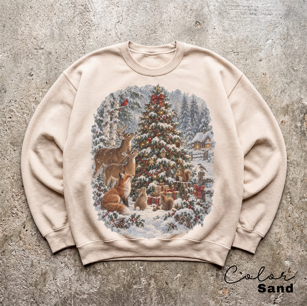 Vintage 90s Christmas Sweatshirt, Retro Holiday Nature Crewneck, Cozy Winter Pullover