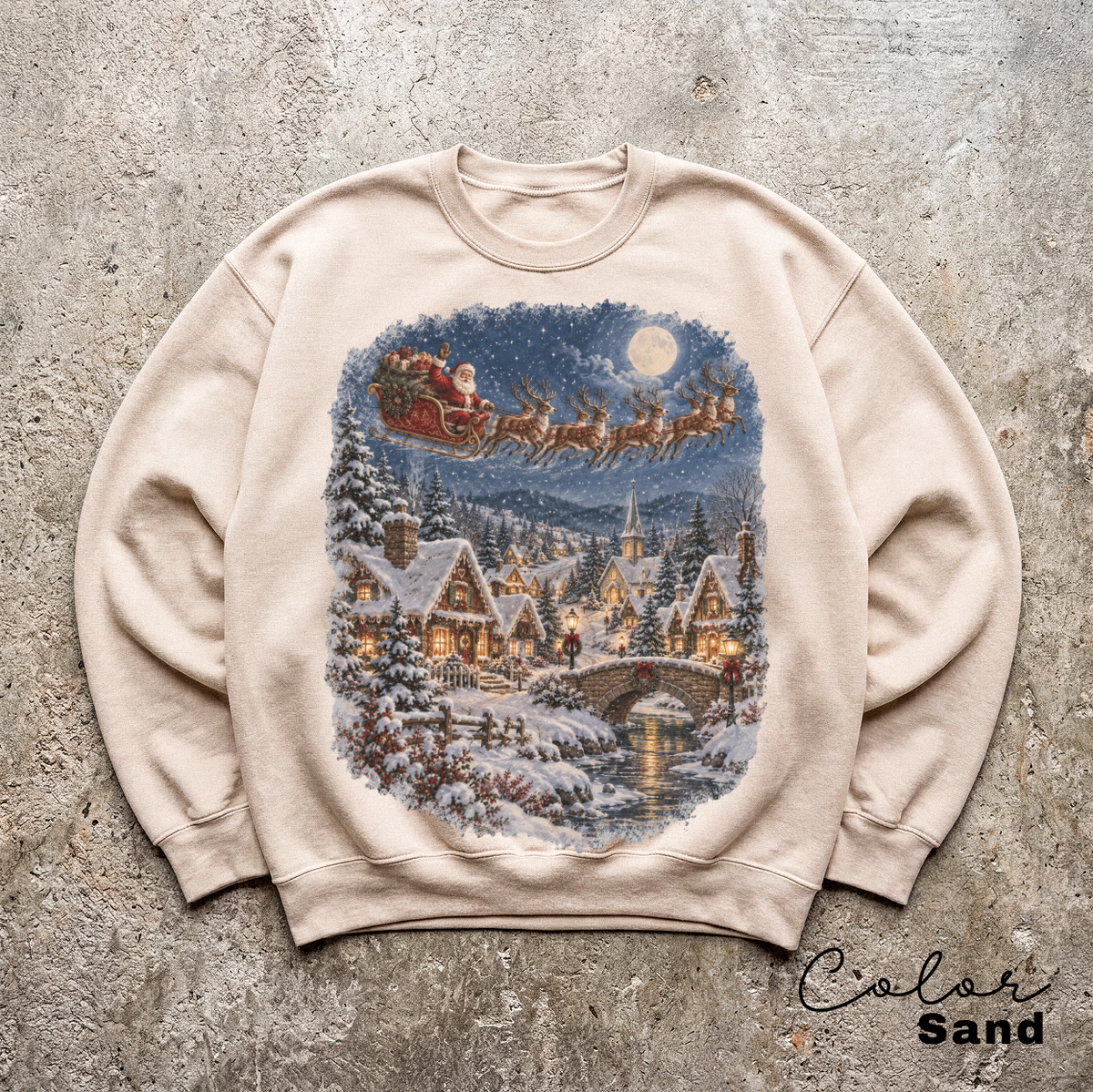 Retro Santa Sweatshirt, Vintage 90s Christmas Crewneck, Retro Holiday, Santa and Reindeer Winter Scene