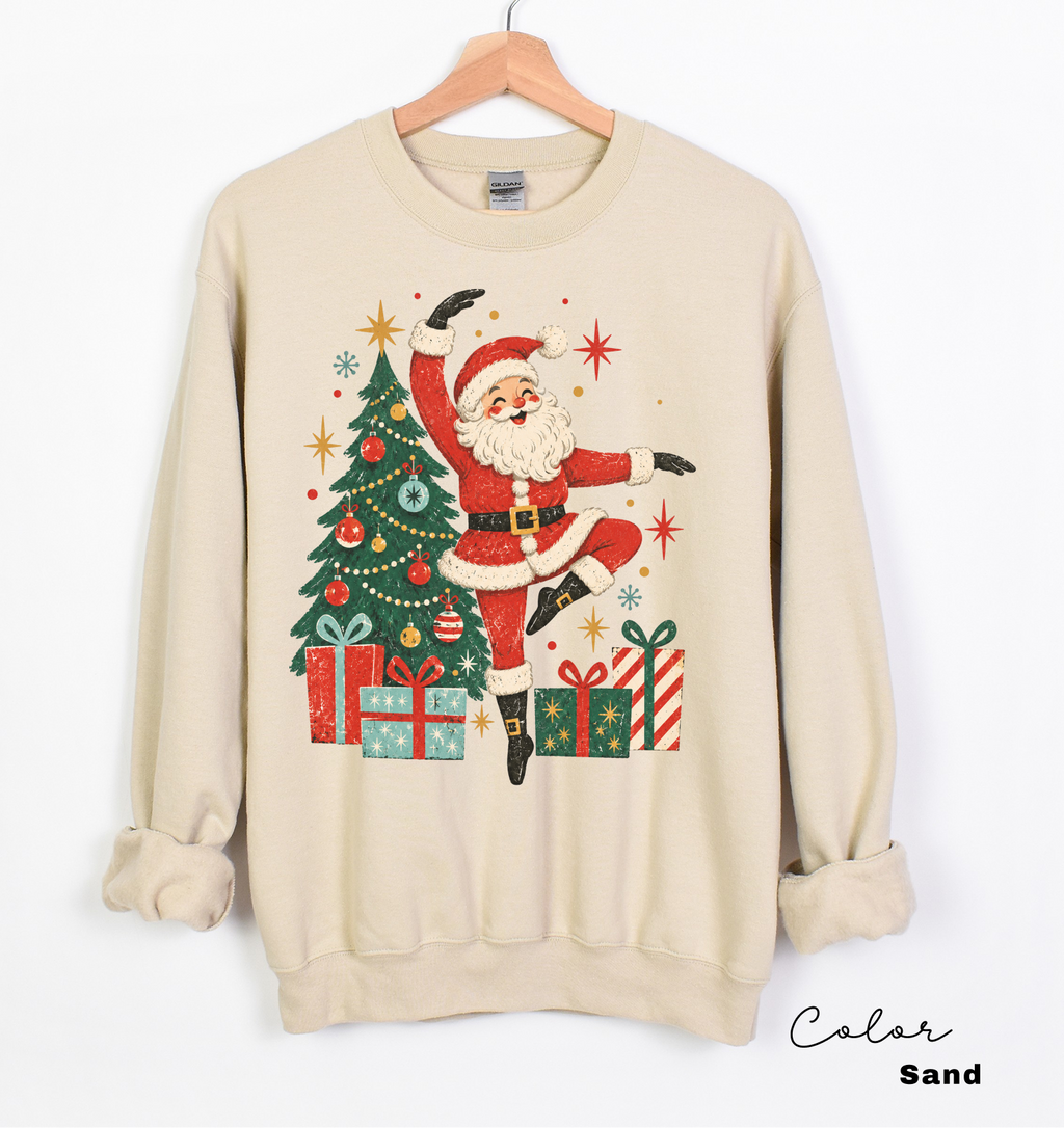 Retro Dancing Santa Sweatshirt, Vintage Christmas Crewneck, Holiday Pullover Sweater