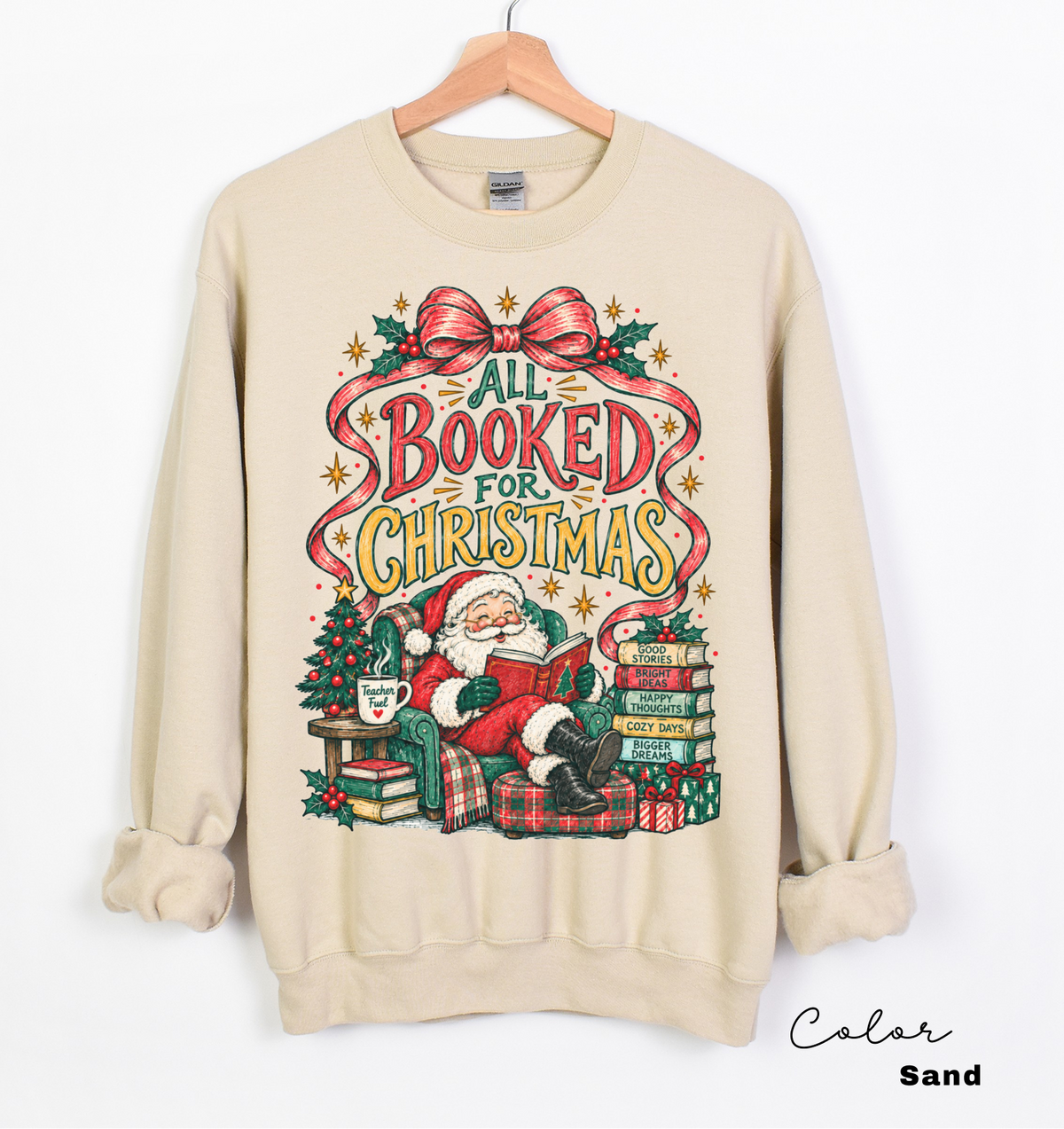 Christmas Book Sweatshirt, All Booked for Christmas Crewneck, Reader Gift, Teacher Sweatshirt