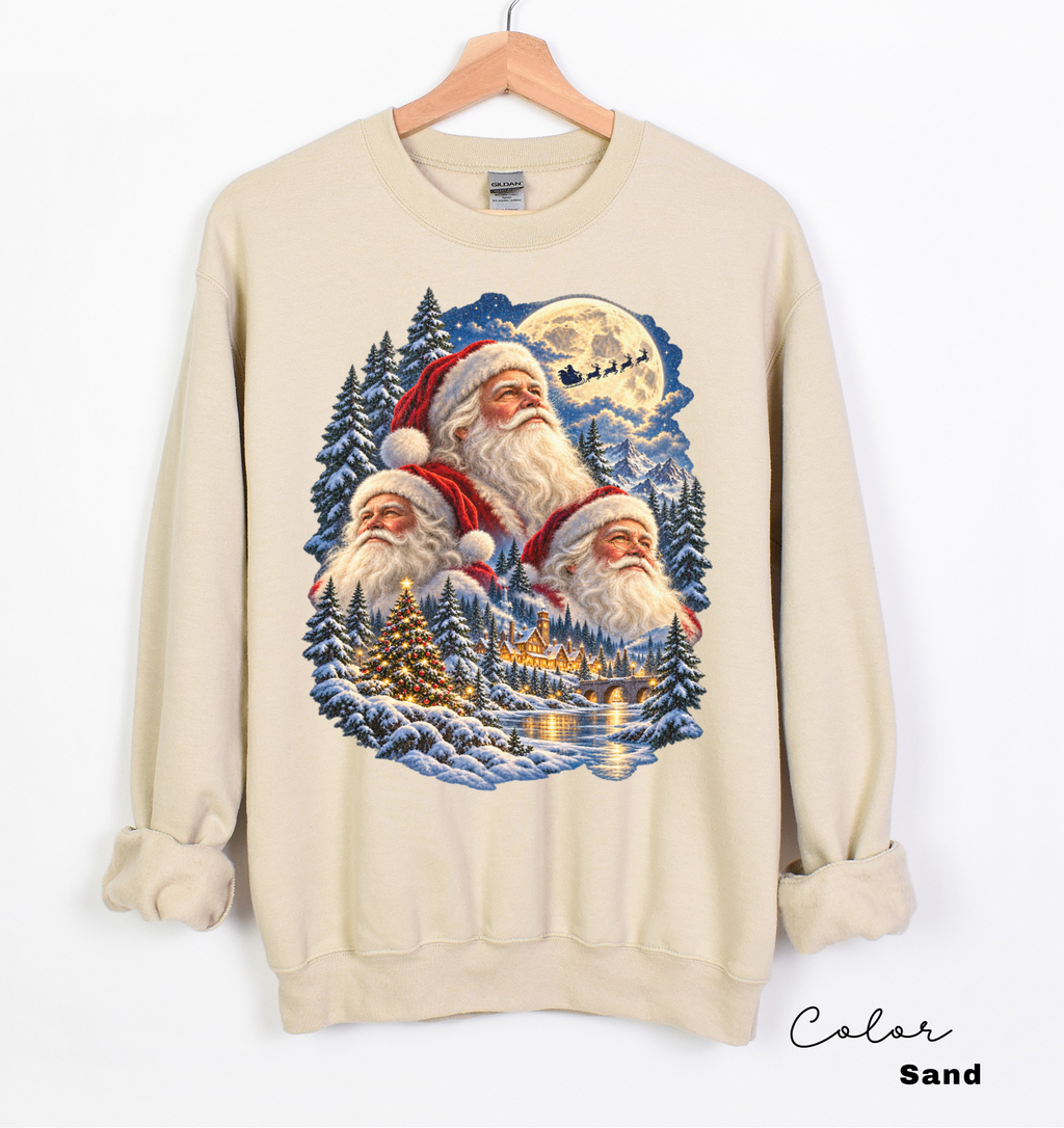 Santa Christmas 90s Sweatshirt, Vintage Christmas Pullover, Santa Claus Face, Moon