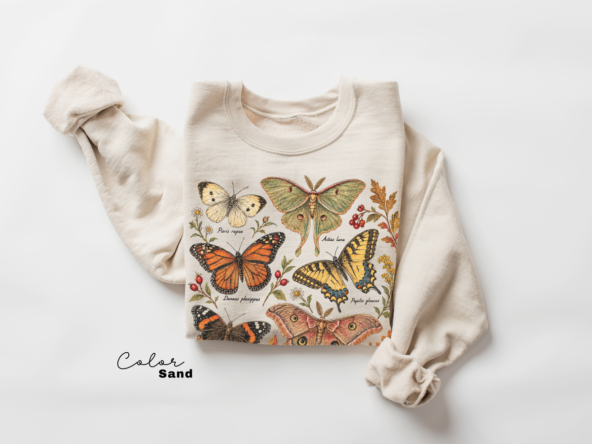 Vintage Butterfly Sweatshirt, Fall Autumn Pullover