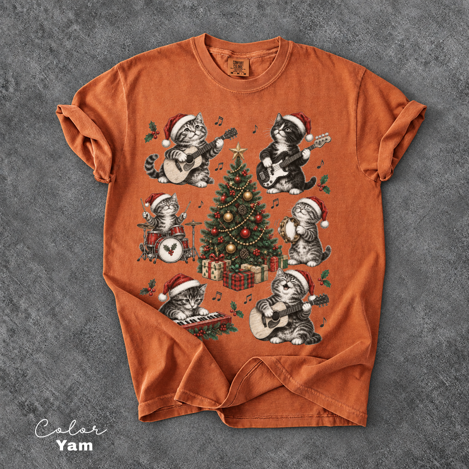Christmas Cat Music Shirt, Cat Rock Shirt, Christmas Tree Shirt