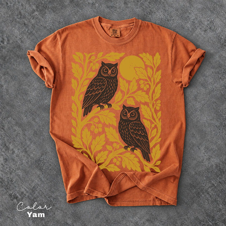 Vintage Owl T-Shirt, Owl Nature Graphic Tee, Botanical Shirt, Comfort Colors Tee
