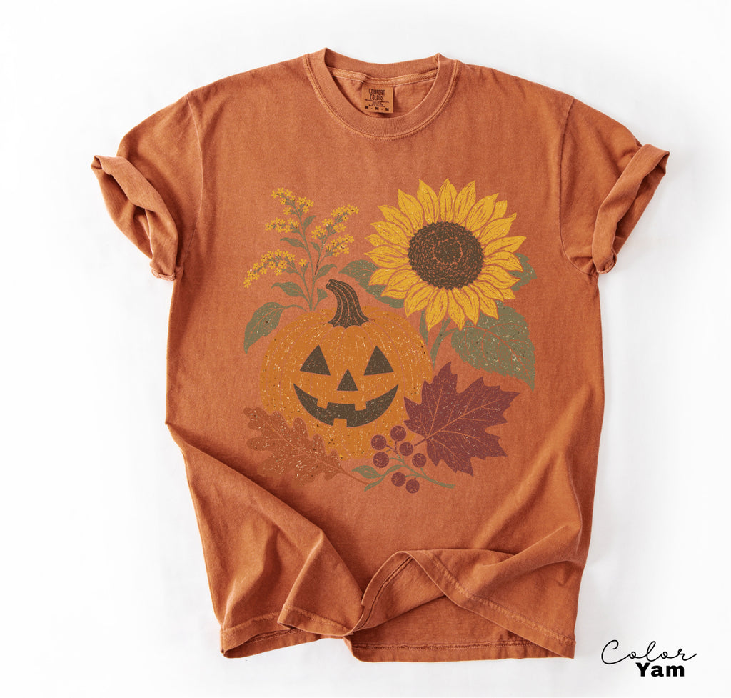 Halloween Pumpkin T-Shirt, Jack O Lantern Fall Shirt, Boho Comfort Colors Tee