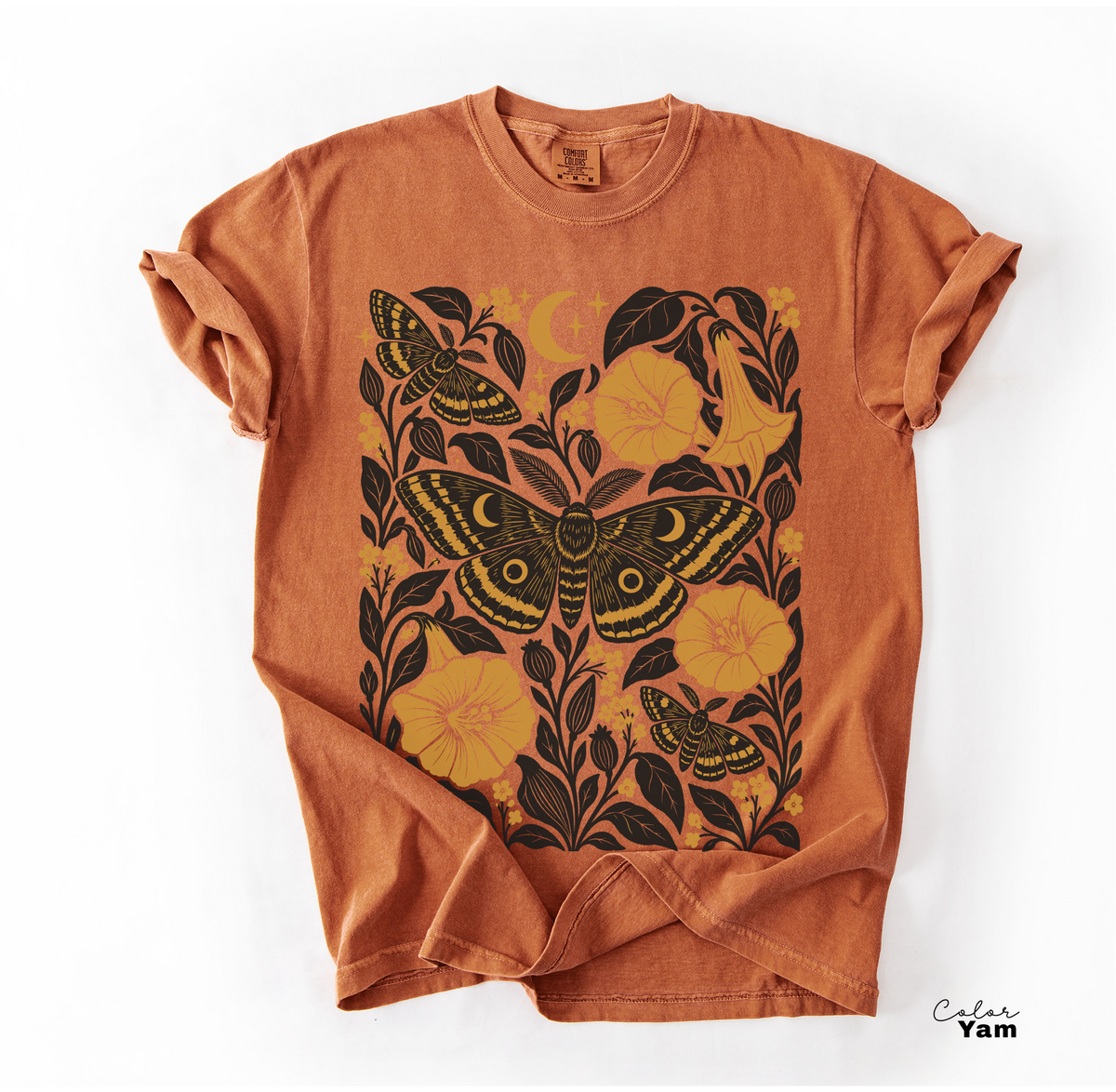 Vintage Moth Shirt, Retro Botanical Flower Tee, Cottagecore Nature, Comfort Colors Tee
