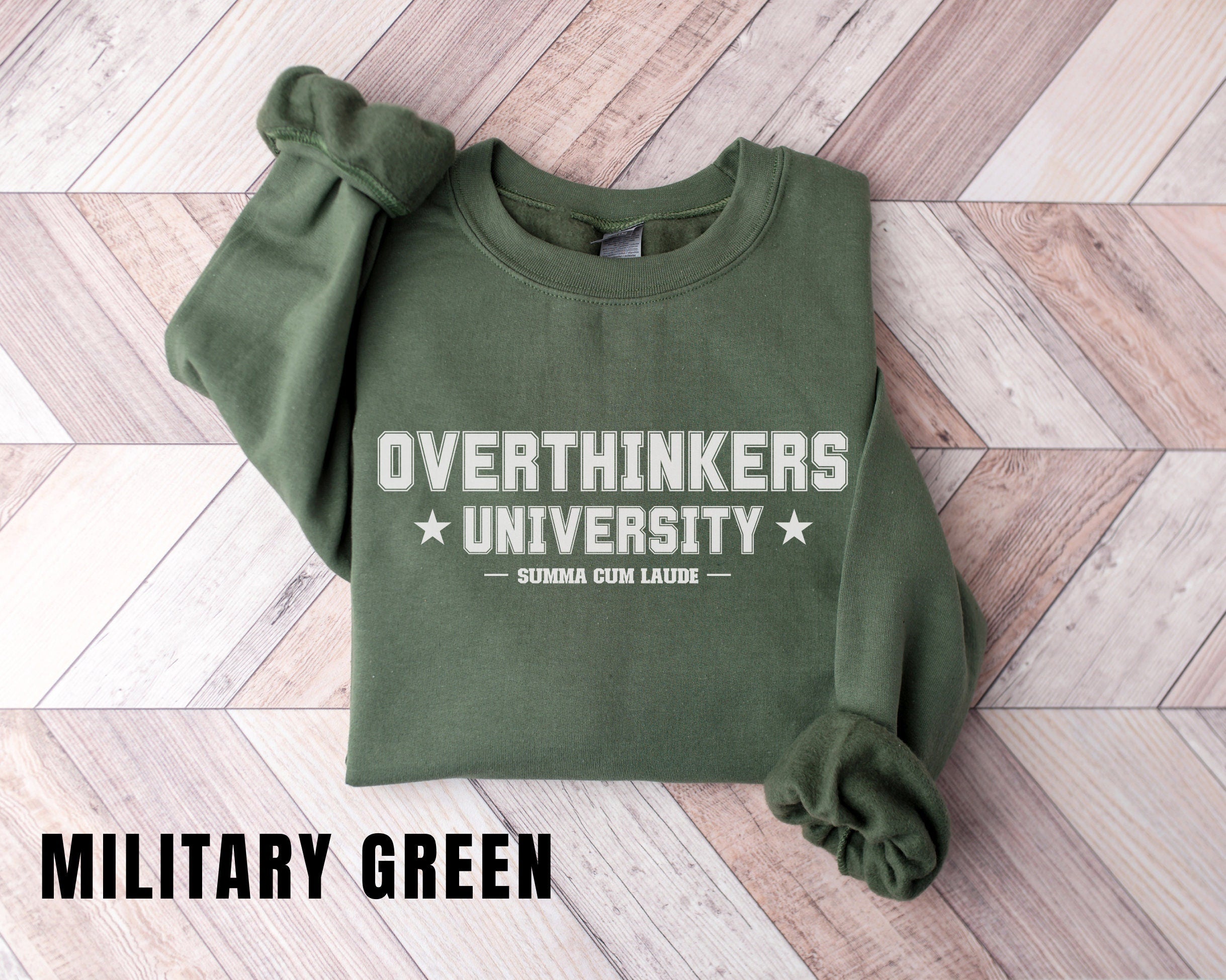 Overthinkers University Funny Sweatshirt Honors Student Funny Sweater Gag Gift Funny women's Crewneck Sweater Oversized Sweatshirt
