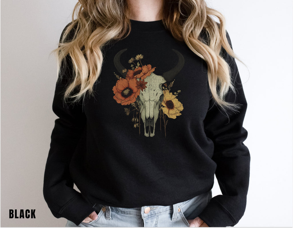 Boho Cow Skull Sweatshirt, Longhorn Shirt, Wild West Shirt, Outdoor Sweatshirt, Wild West Sweatshirt, Cowboy Shirt, Country Music Shirt,