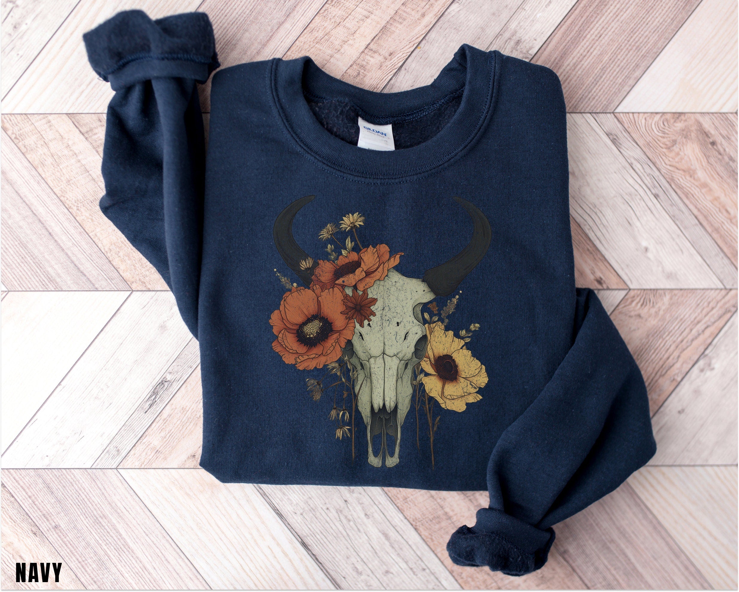 Boho Cow Skull Sweatshirt, Longhorn Shirt, Wild West Shirt, Outdoor Sweatshirt, Wild West Sweatshirt, Cowboy Shirt, Country Music Shirt,