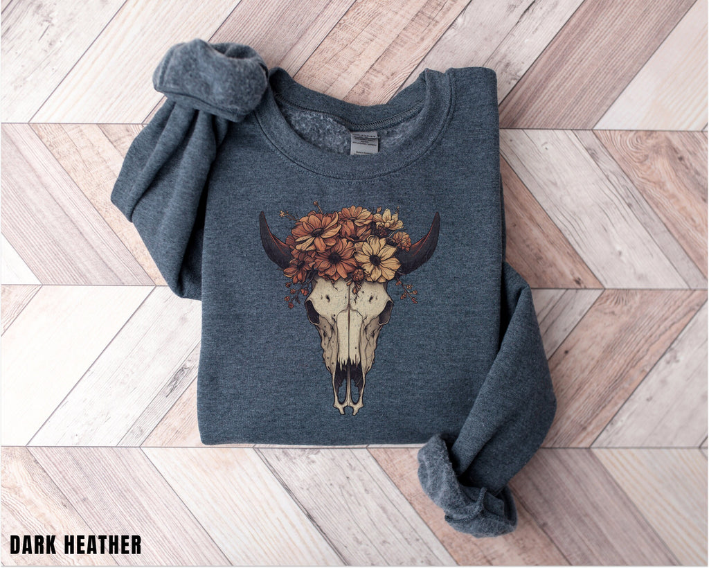 Boho Cow Skull Sweatshirt, Longhorn Shirt, Wild West Shirt, Outdoor Sweatshirt, Wild West Sweatshirt, Cowboy Shirt, Country Music Shirt,