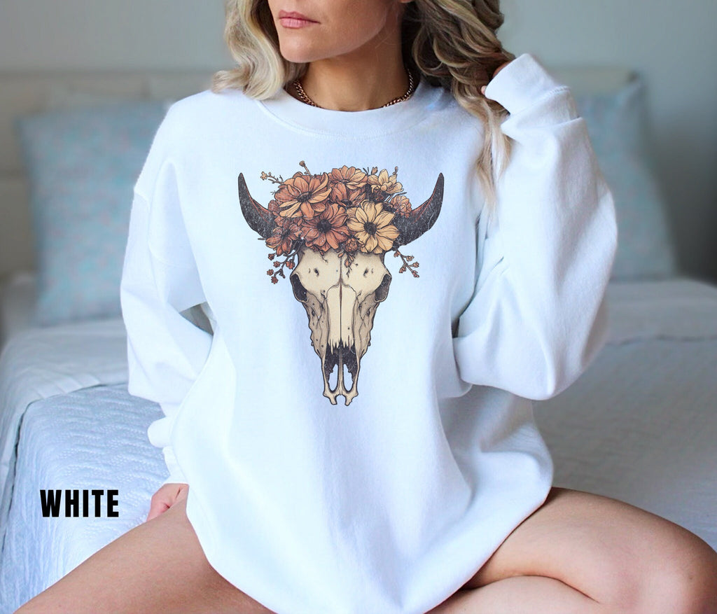 Boho Cow Skull Sweatshirt, Longhorn Shirt, Wild West Shirt, Outdoor Sweatshirt, Wild West Sweatshirt, Cowboy Shirt, Country Music Shirt,