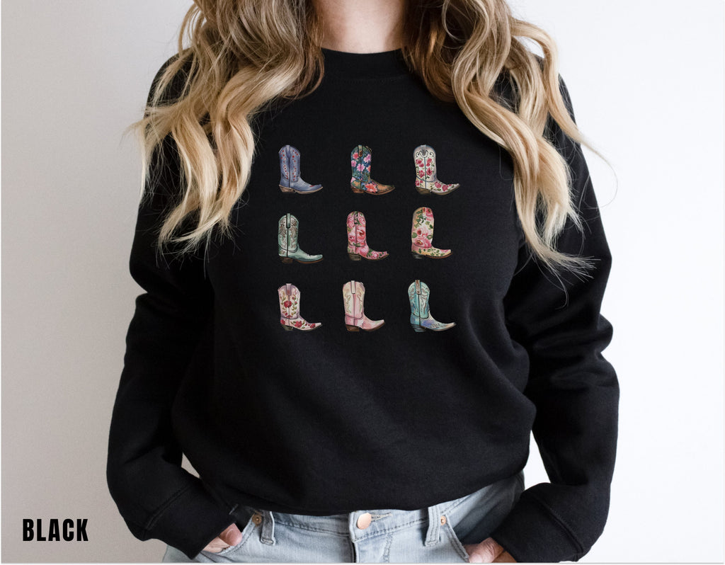 Cowboy Boots Sweatshirt, Cowgirl Western Graphic Crewneck, Rodeo Gift Shirt, Country Girl Shirt, Western Hoodie, Holiday Sweater, Trendy
