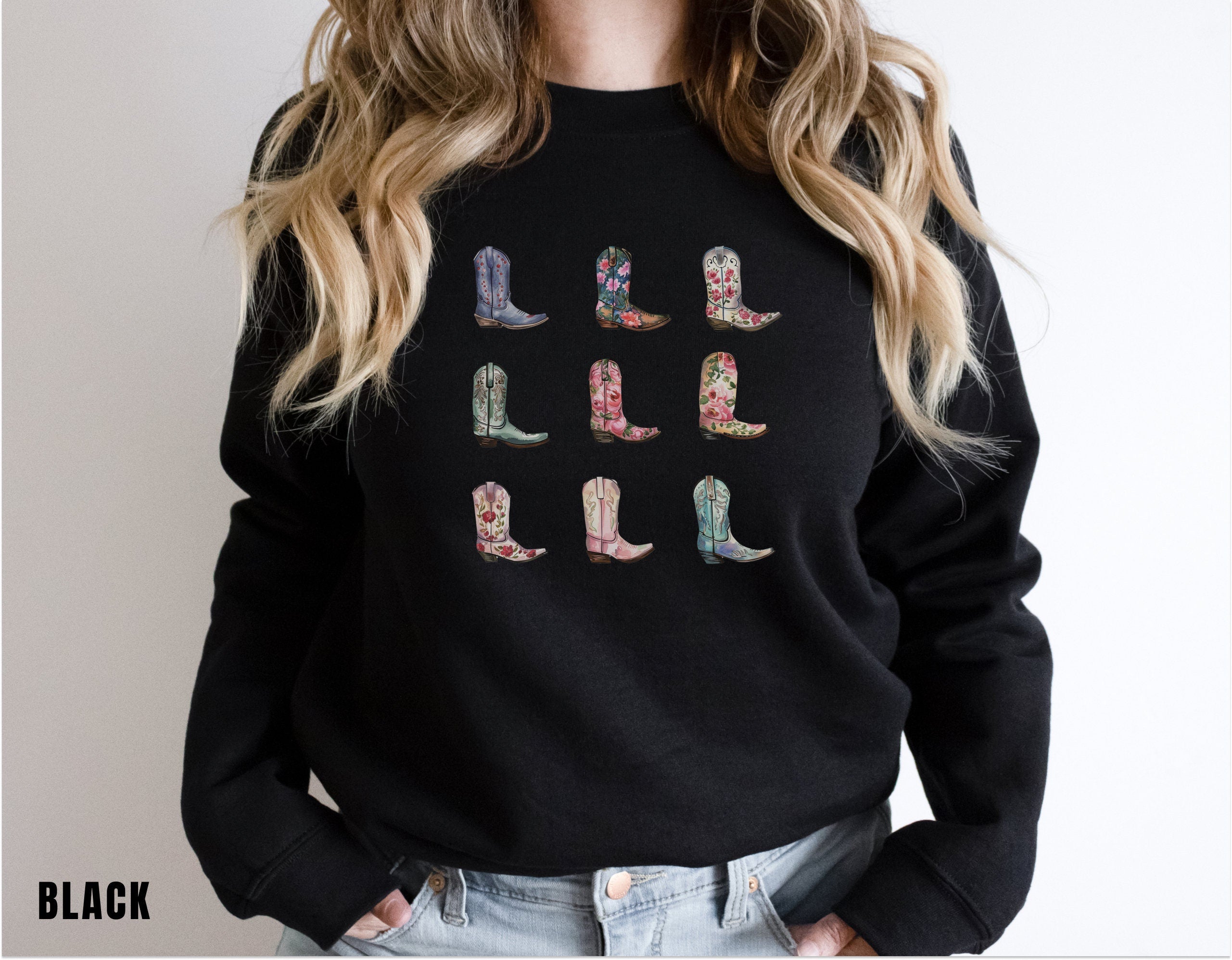 Cowboy Boots Sweatshirt, Cowgirl Western Graphic Crewneck, Rodeo Gift Shirt, Country Girl Shirt, Western Hoodie, Holiday Sweater, Trendy