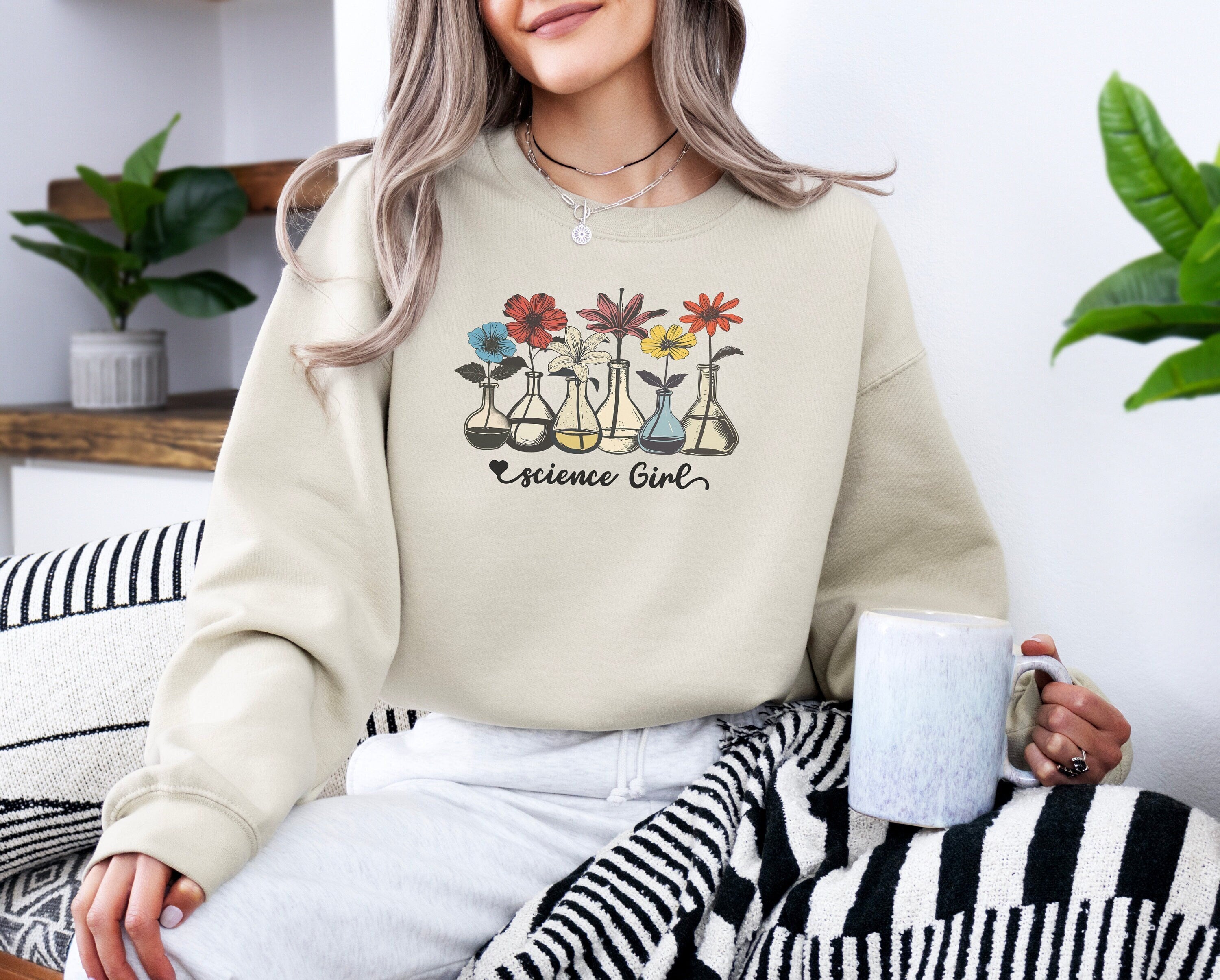 Woman's Science Sweater, Scientist Shirt, Student Shirt, Gift for Teacher, Gift for Biologist, Chemist, Back to School, Flower Sweater,