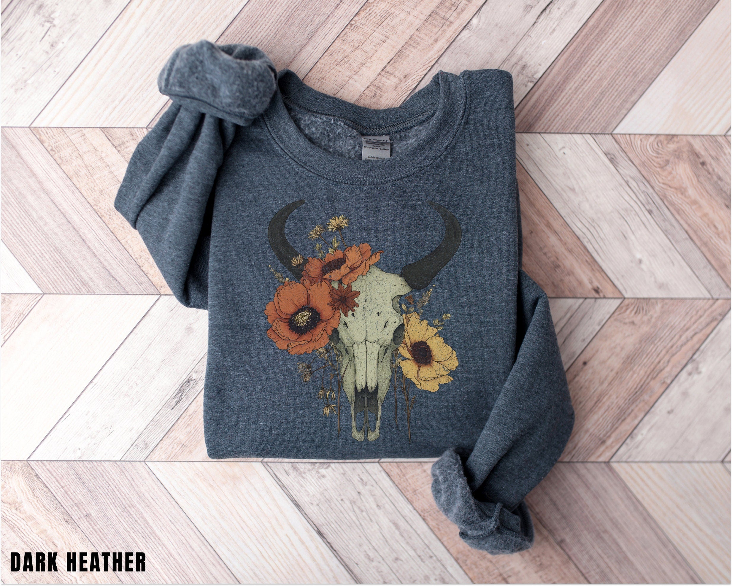 Boho Cow Skull Sweatshirt, Longhorn Shirt, Wild West Shirt, Outdoor Sweatshirt, Wild West Sweatshirt, Cowboy Shirt, Country Music Shirt,