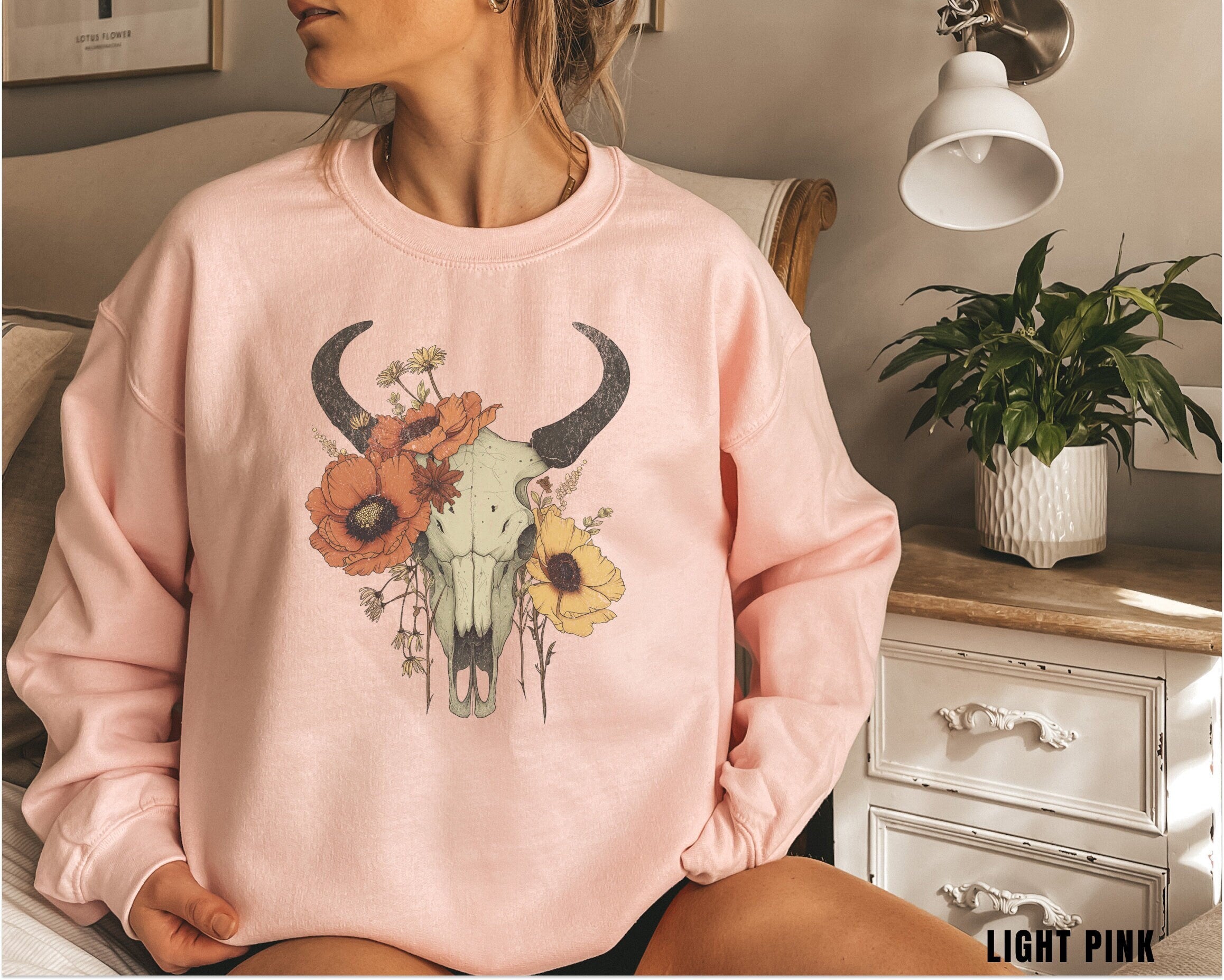 Boho Cow Skull Sweatshirt, Longhorn Shirt, Wild West Shirt, Outdoor Sweatshirt, Wild West Sweatshirt, Cowboy Shirt, Country Music Shirt,