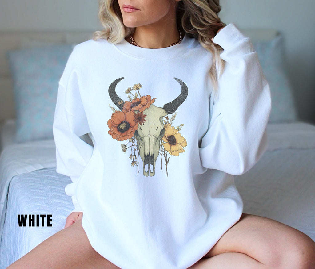 Boho Cow Skull Sweatshirt, Longhorn Shirt, Wild West Shirt, Outdoor Sweatshirt, Wild West Sweatshirt, Cowboy Shirt, Country Music Shirt,