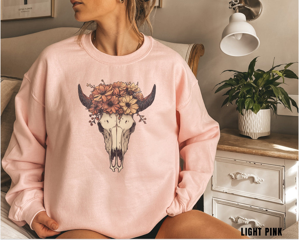 Boho Cow Skull Sweatshirt, Longhorn Shirt, Wild West Shirt, Outdoor Sweatshirt, Wild West Sweatshirt, Cowboy Shirt, Country Music Shirt,