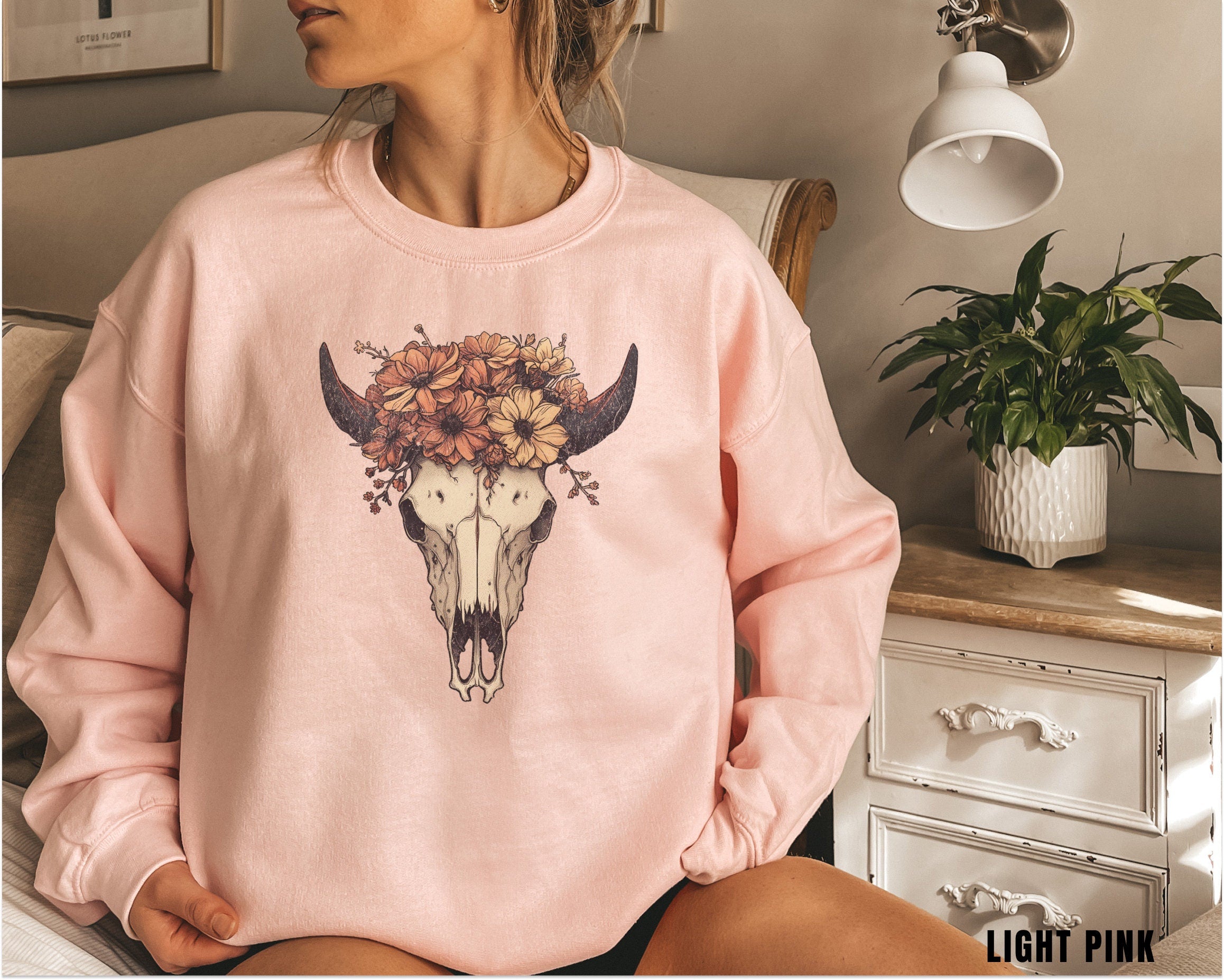 Boho Cow Skull Sweatshirt, Longhorn Shirt, Wild West Shirt, Outdoor Sweatshirt, Wild West Sweatshirt, Cowboy Shirt, Country Music Shirt,
