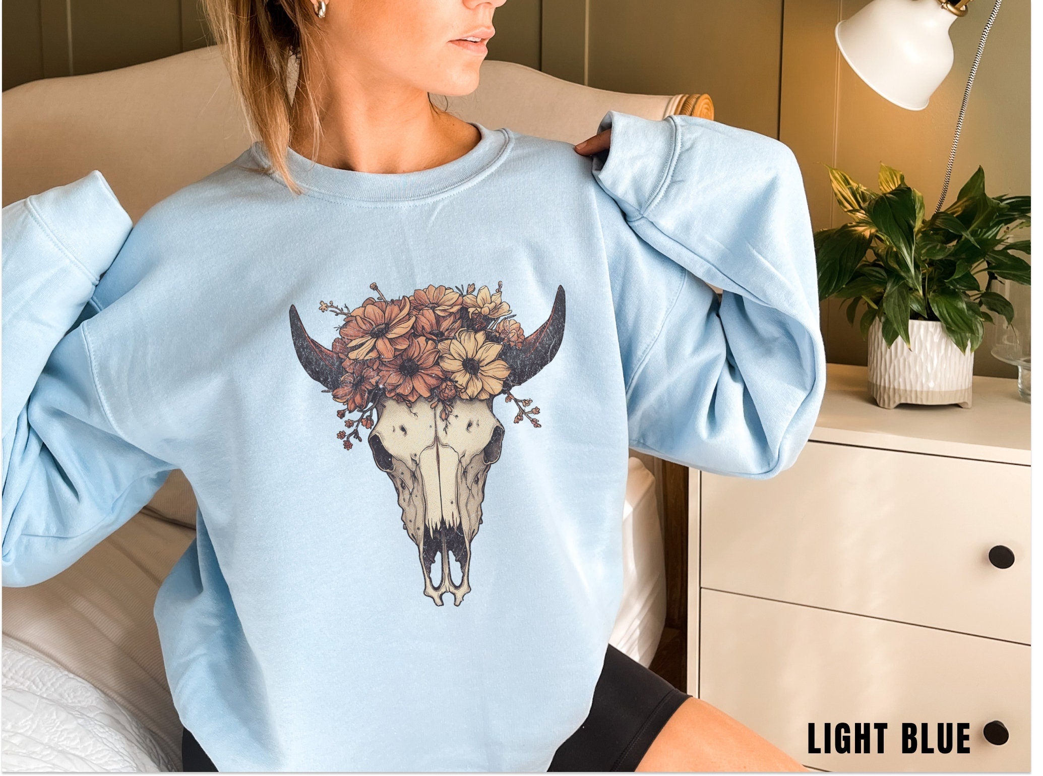 Boho Cow Skull Sweatshirt, Longhorn Shirt, Wild West Shirt, Outdoor Sweatshirt, Wild West Sweatshirt, Cowboy Shirt, Country Music Shirt,