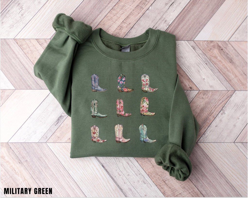 Cowboy Boots Sweatshirt, Cowgirl Western Graphic Crewneck, Rodeo Gift Shirt, Country Girl Shirt, Western Hoodie, Holiday Sweater, Trendy