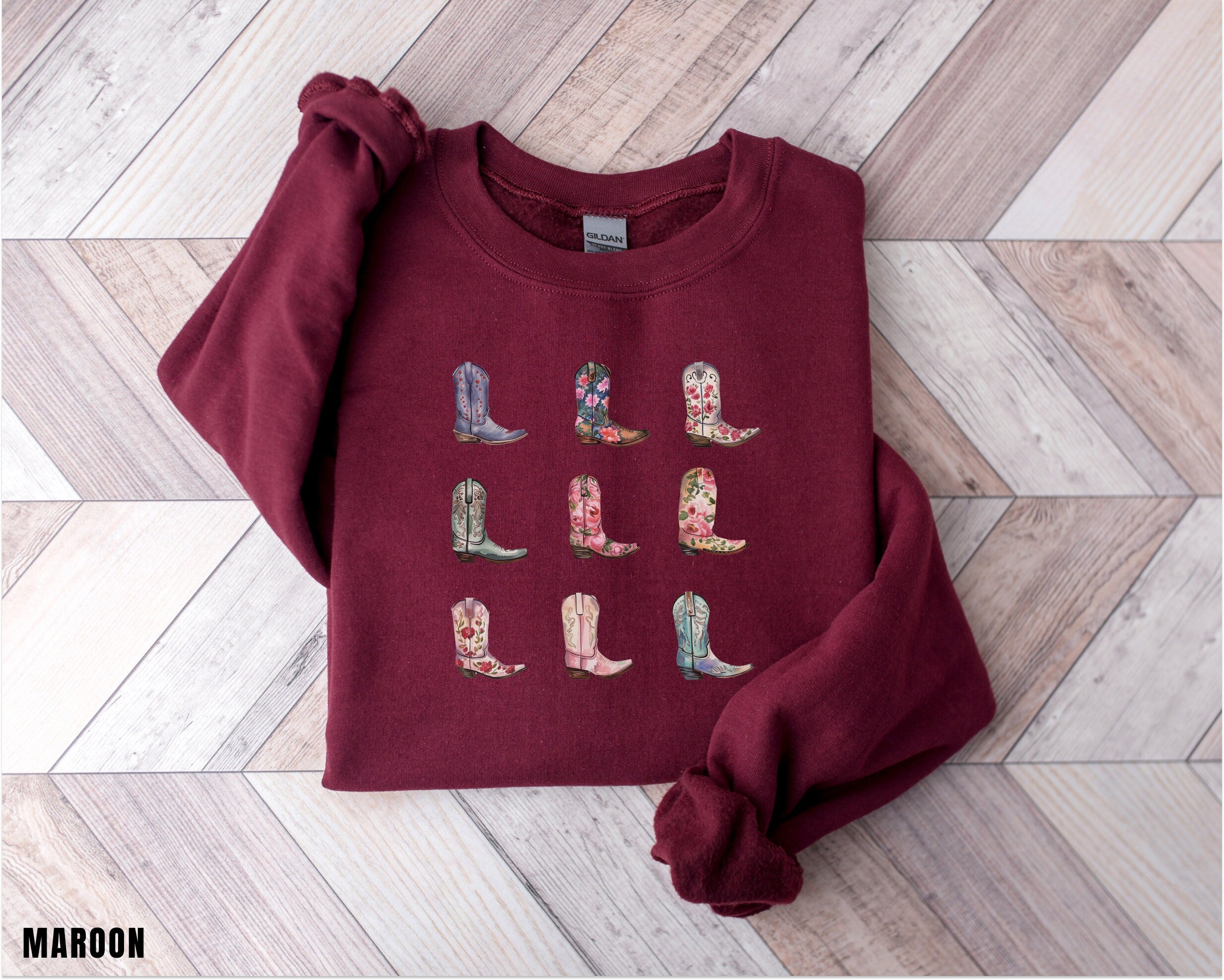 Cowboy Boots Sweatshirt, Cowgirl Western Graphic Crewneck, Rodeo Gift Shirt, Country Girl Shirt, Western Hoodie, Holiday Sweater, Trendy