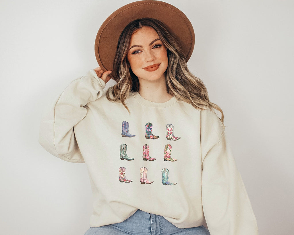 Cowboy Boots Sweatshirt, Cowgirl Western Graphic Crewneck, Rodeo Gift Shirt, Country Girl Shirt, Western Hoodie, Holiday Sweater, Trendy
