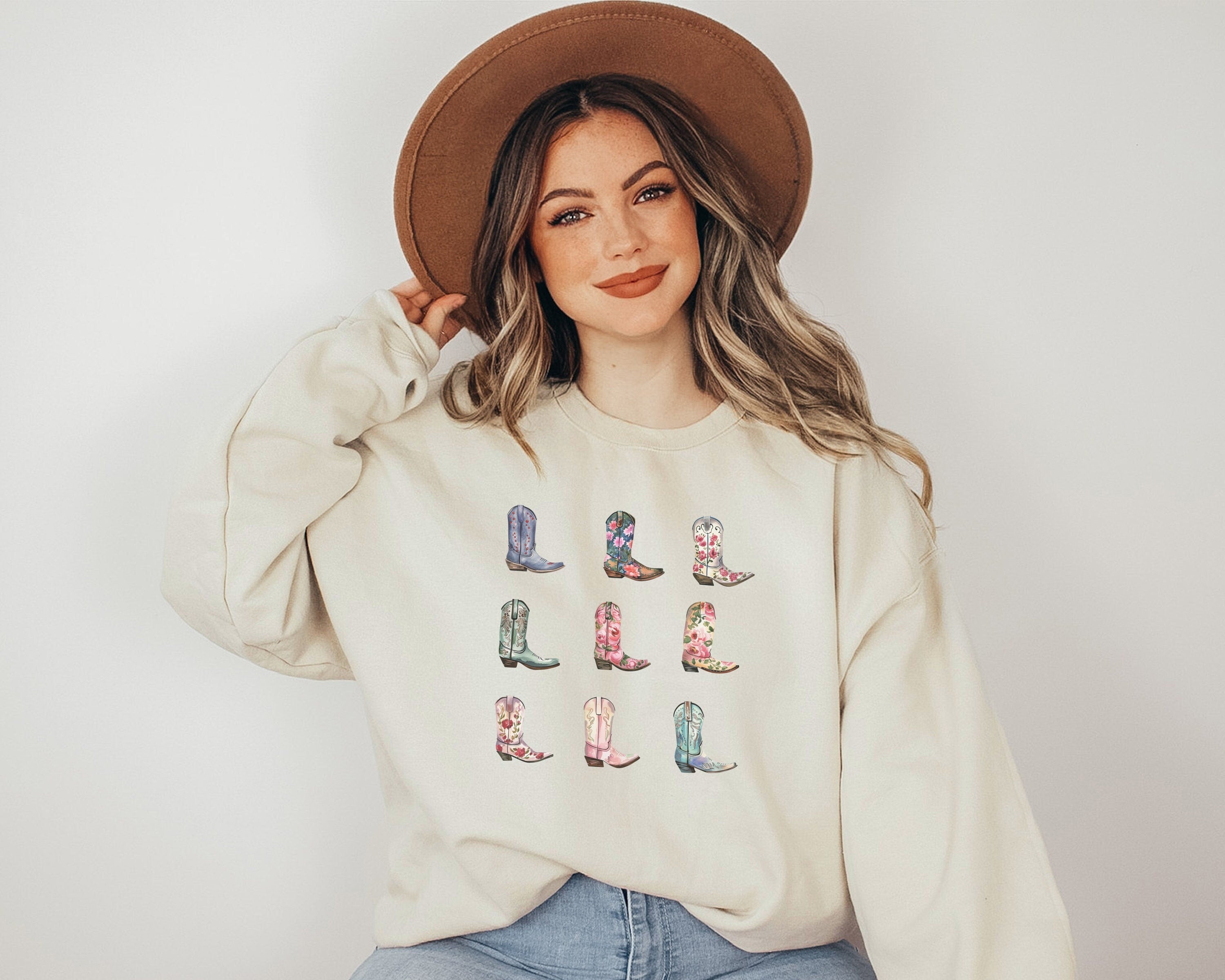 Cowboy Boots Sweatshirt, Cowgirl Western Graphic Crewneck, Rodeo Gift Shirt, Country Girl Shirt, Western Hoodie, Holiday Sweater, Trendy