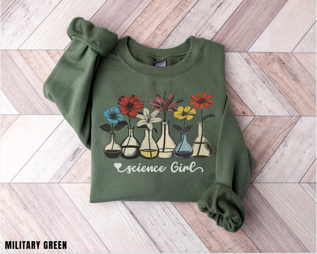 Woman's Science Sweater, Scientist Shirt, Student Shirt, Gift for Teacher, Gift for Biologist, Chemist, Back to School, Flower Sweater,