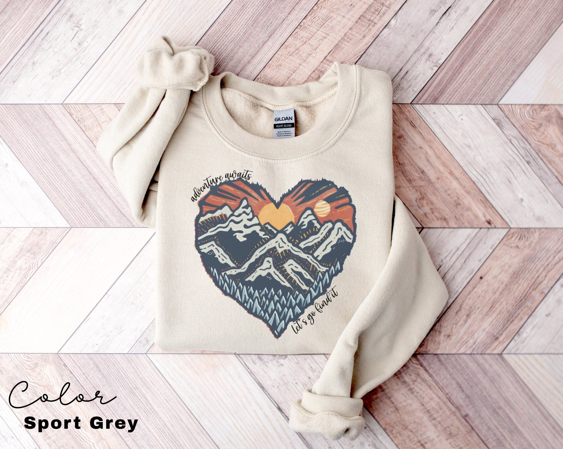 Mountain Heart Sweatshirt, Camping Sweatshirt, Adventure Awaits, Mountain Sweatshirt, Nature Sweatshirt, Sunset Sweatshirt, Hiking Sweater