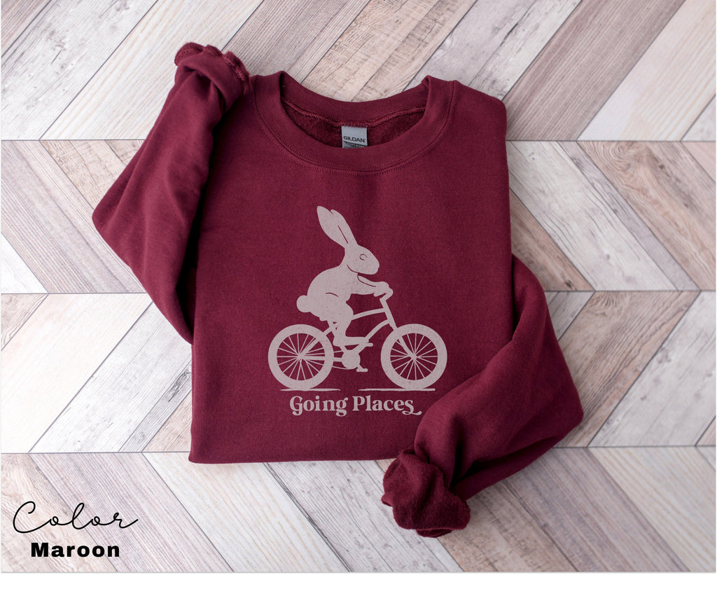 Motivational Sweatshirt, Bunny Rabbit Bike, Positive Saying Shirt, Bunny Rabbit Bike, Easter Sweater, Self Love Inspirational, Going Places