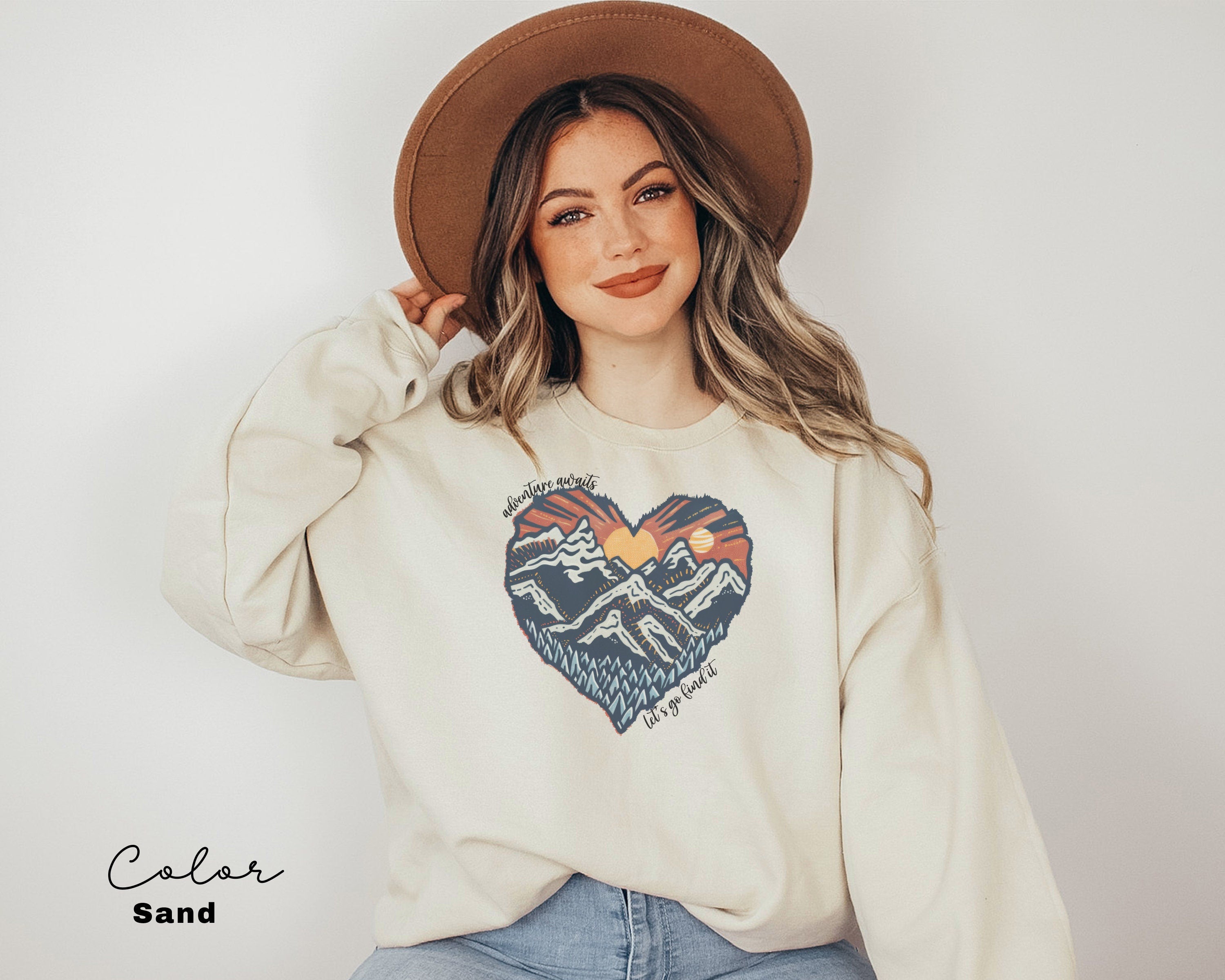 Mountain Heart Sweatshirt, Camping Sweatshirt, Adventure Awaits, Mountain Sweatshirt, Nature Sweatshirt, Sunset Sweatshirt, Hiking Sweater