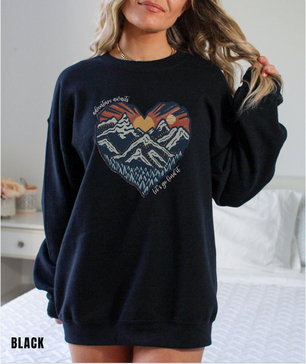 Mountain Heart Sweatshirt, Camping Sweatshirt, Adventure Awaits, Mountain Sweatshirt, Nature Sweatshirt, Sunset Sweatshirt, Hiking Sweater