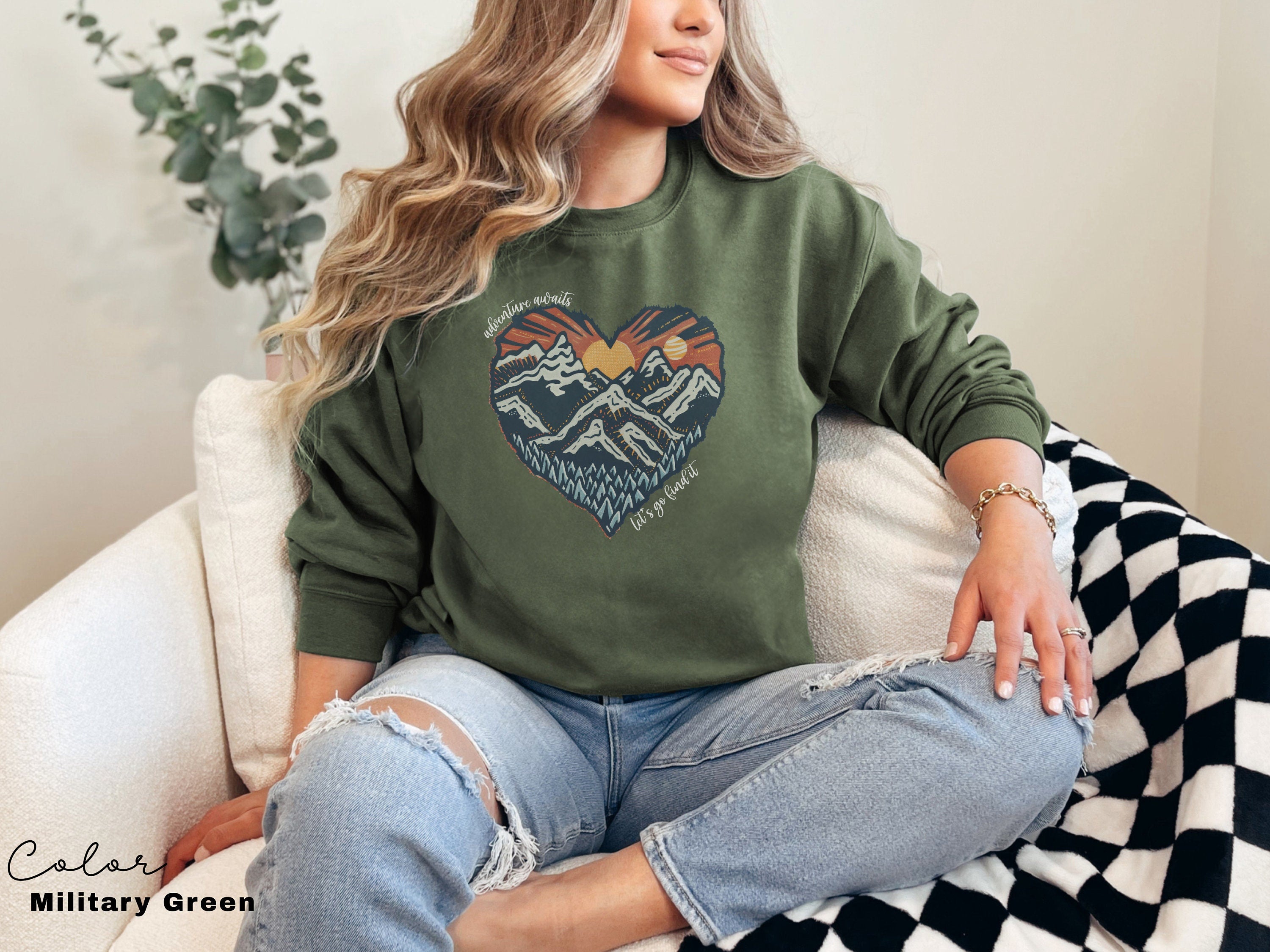 Mountain Heart Sweatshirt, Camping Sweatshirt, Adventure Awaits, Mountain Sweatshirt, Nature Sweatshirt, Sunset Sweatshirt, Hiking Sweater
