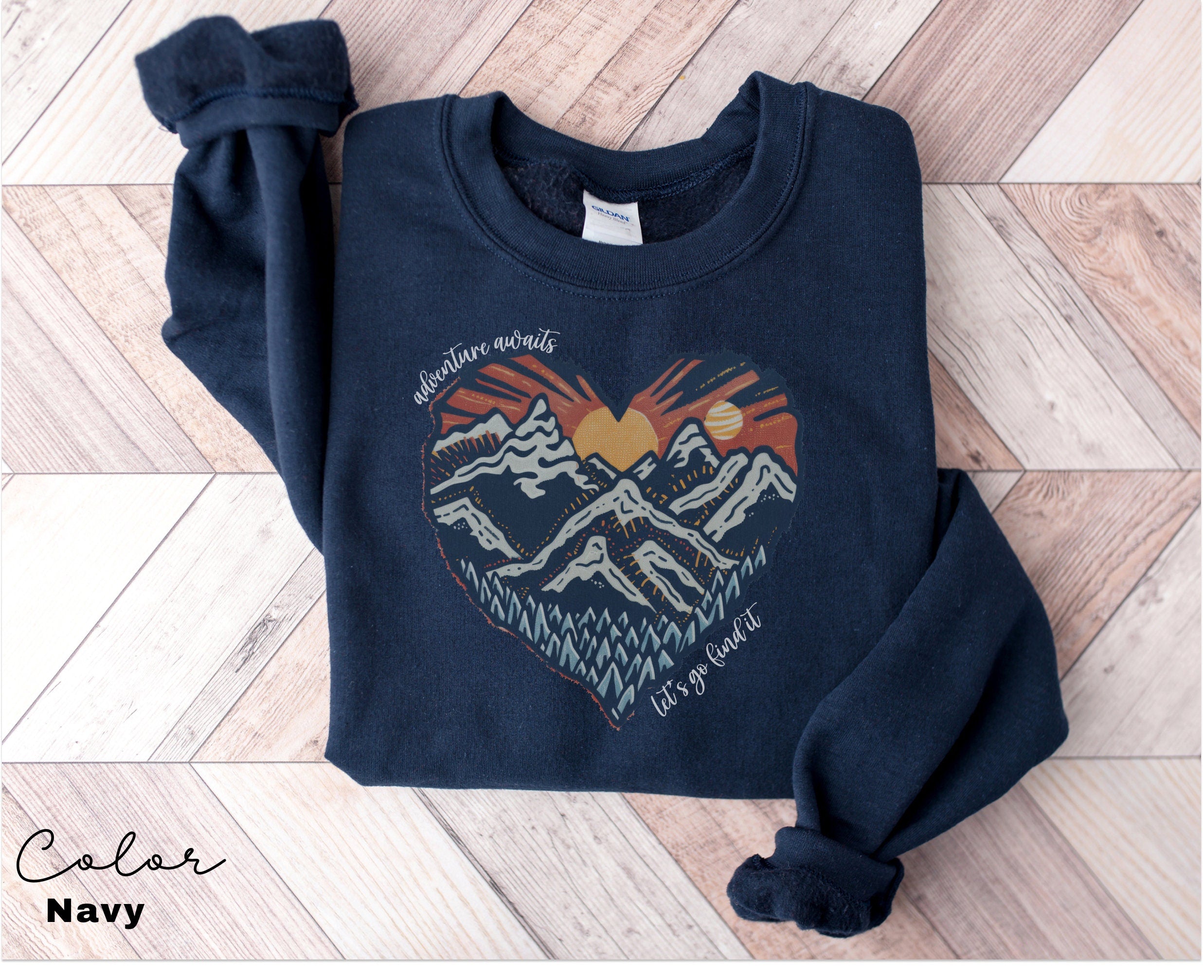 Mountain Heart Sweatshirt, Camping Sweatshirt, Adventure Awaits, Mountain Sweatshirt, Nature Sweatshirt, Sunset Sweatshirt, Hiking Sweater