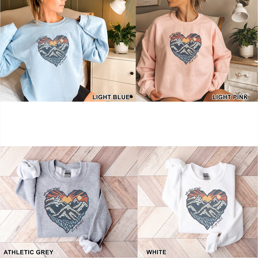 Mountain Heart Sweatshirt, Camping Sweatshirt, Adventure Awaits, Mountain Sweatshirt, Nature Sweatshirt, Sunset Sweatshirt, Hiking Sweater