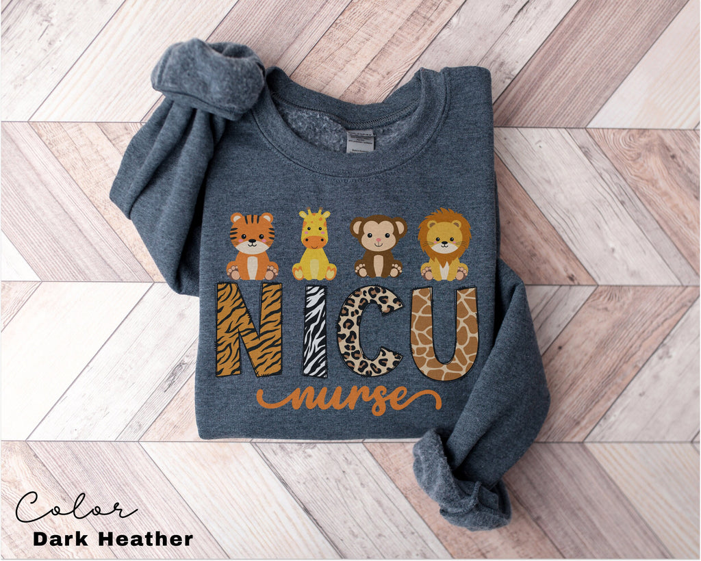 NICU Nurse Sweatshirt Animal, Neonatal ICU Nurse Shirt, Safari Animals, Nurse Appreciation Gift, Neonatal Intensive Care Unit Tee,