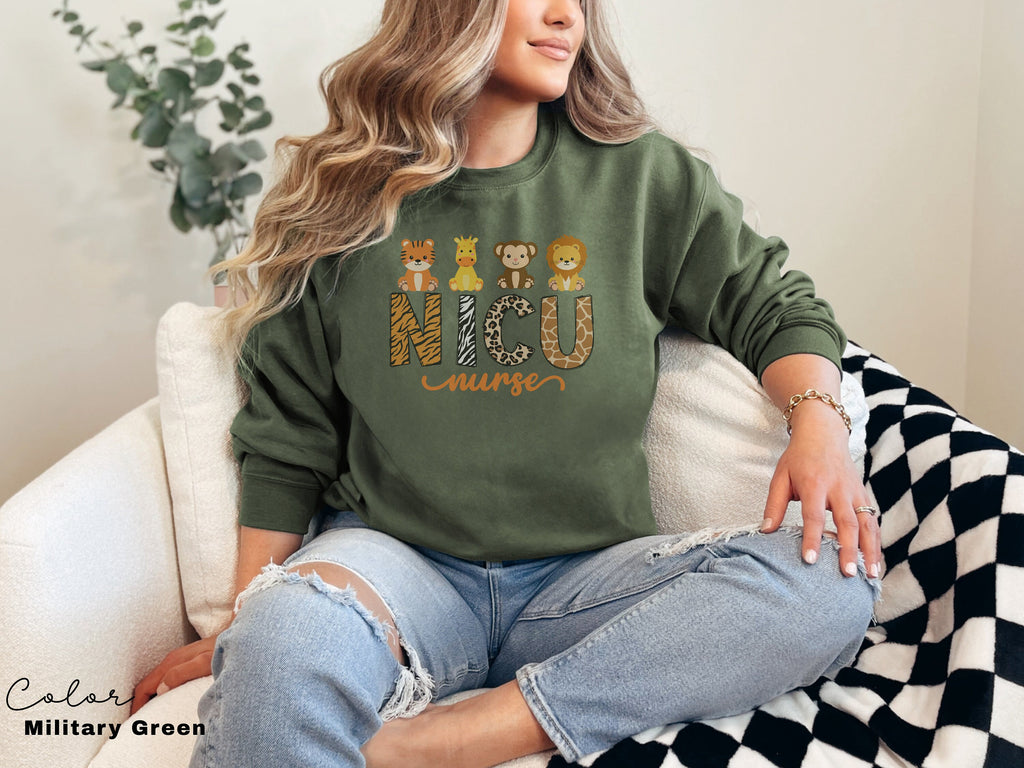 NICU Nurse Sweatshirt Animal, Neonatal ICU Nurse Shirt, Safari Animals, Nurse Appreciation Gift, Neonatal Intensive Care Unit Tee,