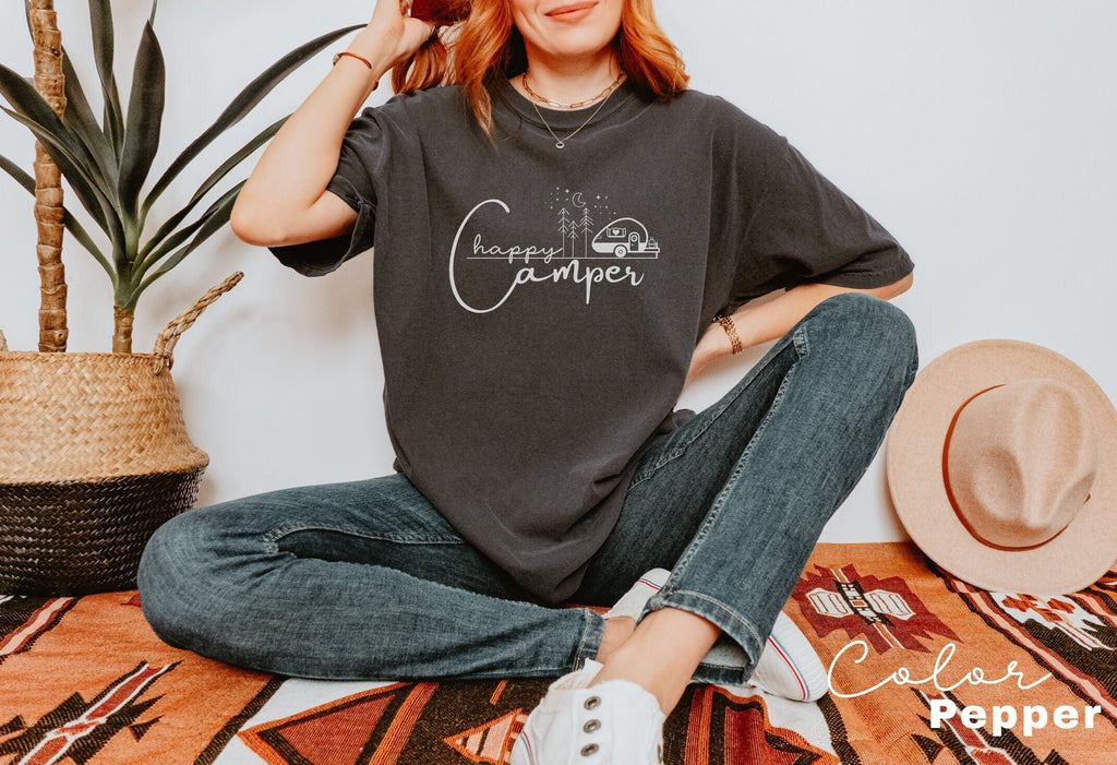 Happy Camper Shirt, Comfort Colors Camping Shirt, Adventure Awaits, Camper Shirt, Nature Lover Tshirt, Sunset Hiking Shirt, Mountain Heart,