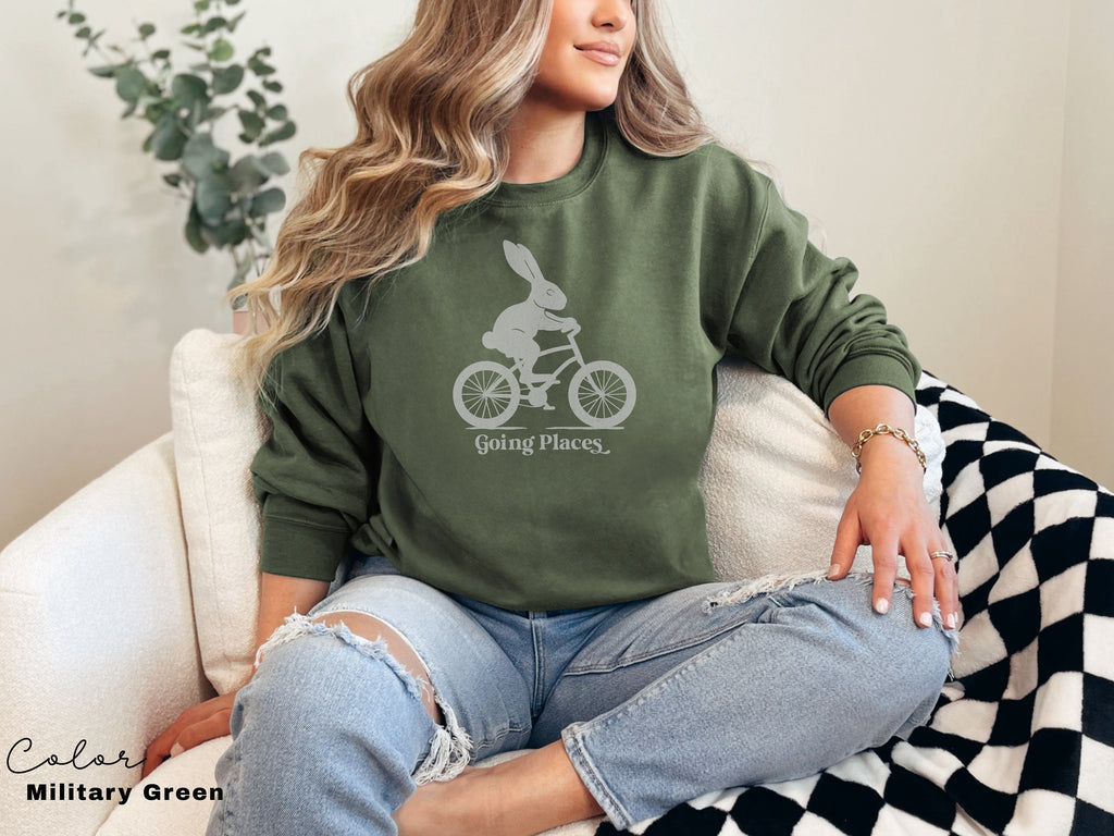 Motivational Sweatshirt, Bunny Rabbit Bike, Positive Saying Shirt, Bunny Rabbit Bike, Easter Sweater, Self Love Inspirational, Going Places