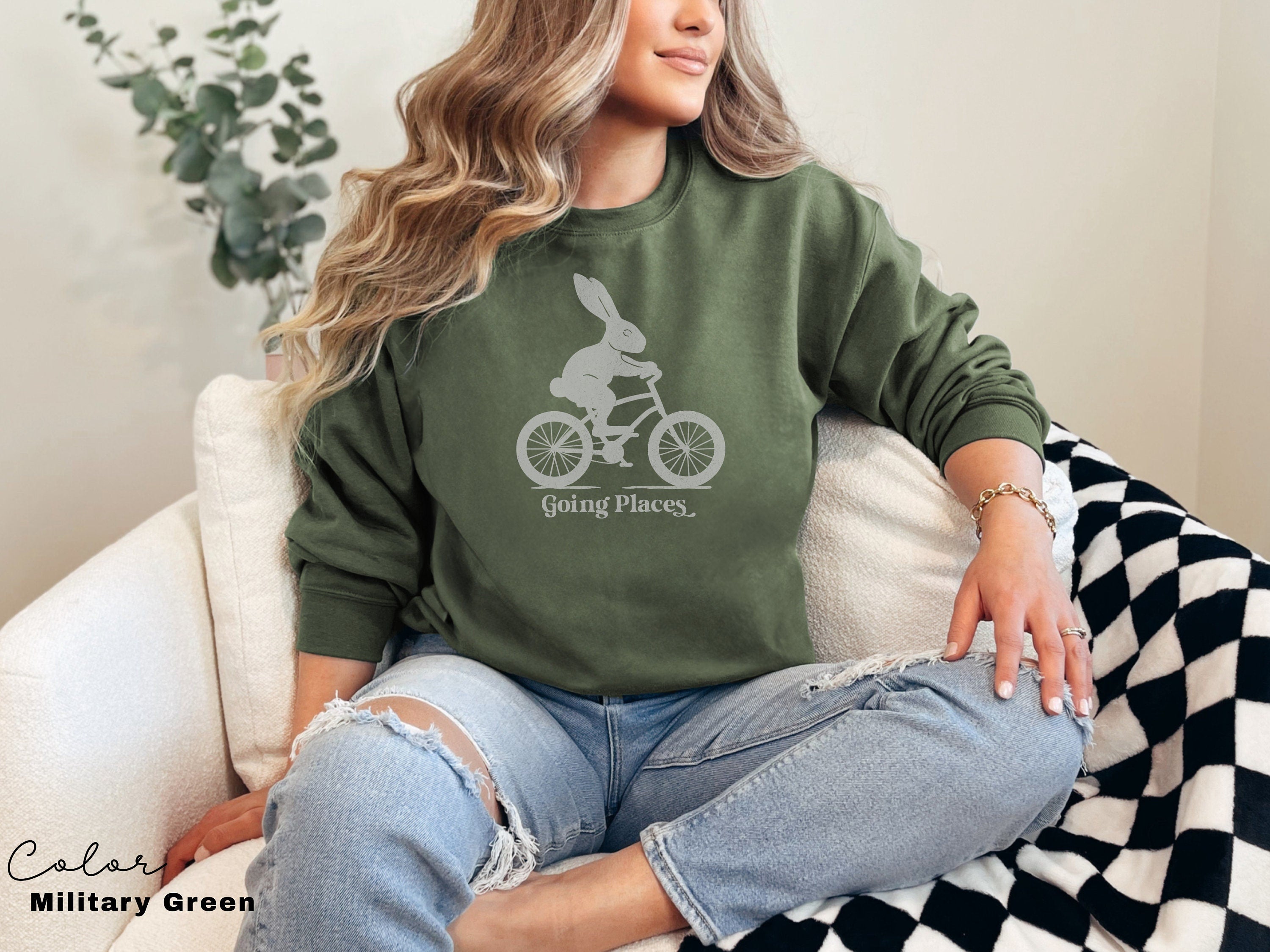 Motivational Sweatshirt, Bunny Rabbit Bike, Positive Saying Shirt, Bunny Rabbit Bike, Easter Sweater, Self Love Inspirational, Going Places