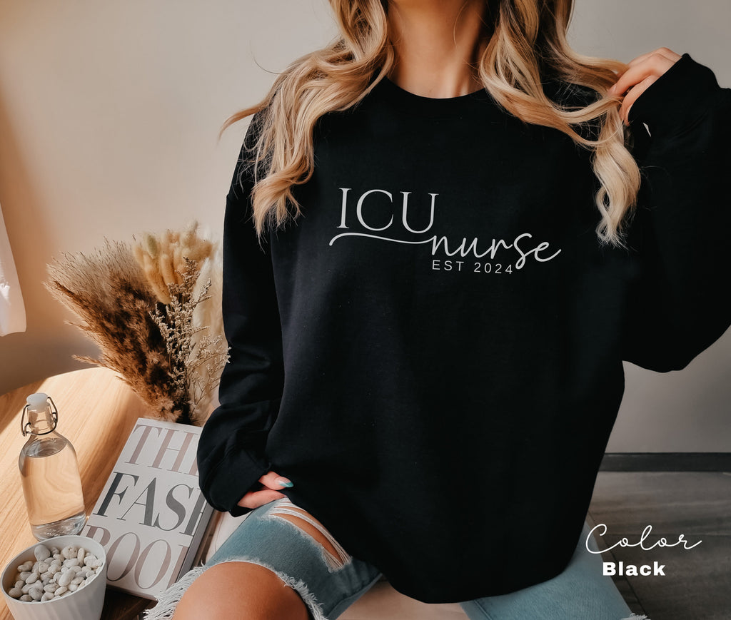 ICU Nurse Sweatshirt, Gifts for Intensive Care Unit Nurse, Unisex Crewneck Trendy ICU Sweater, Nursing School Gift, For Work ICU Nurse Shirt