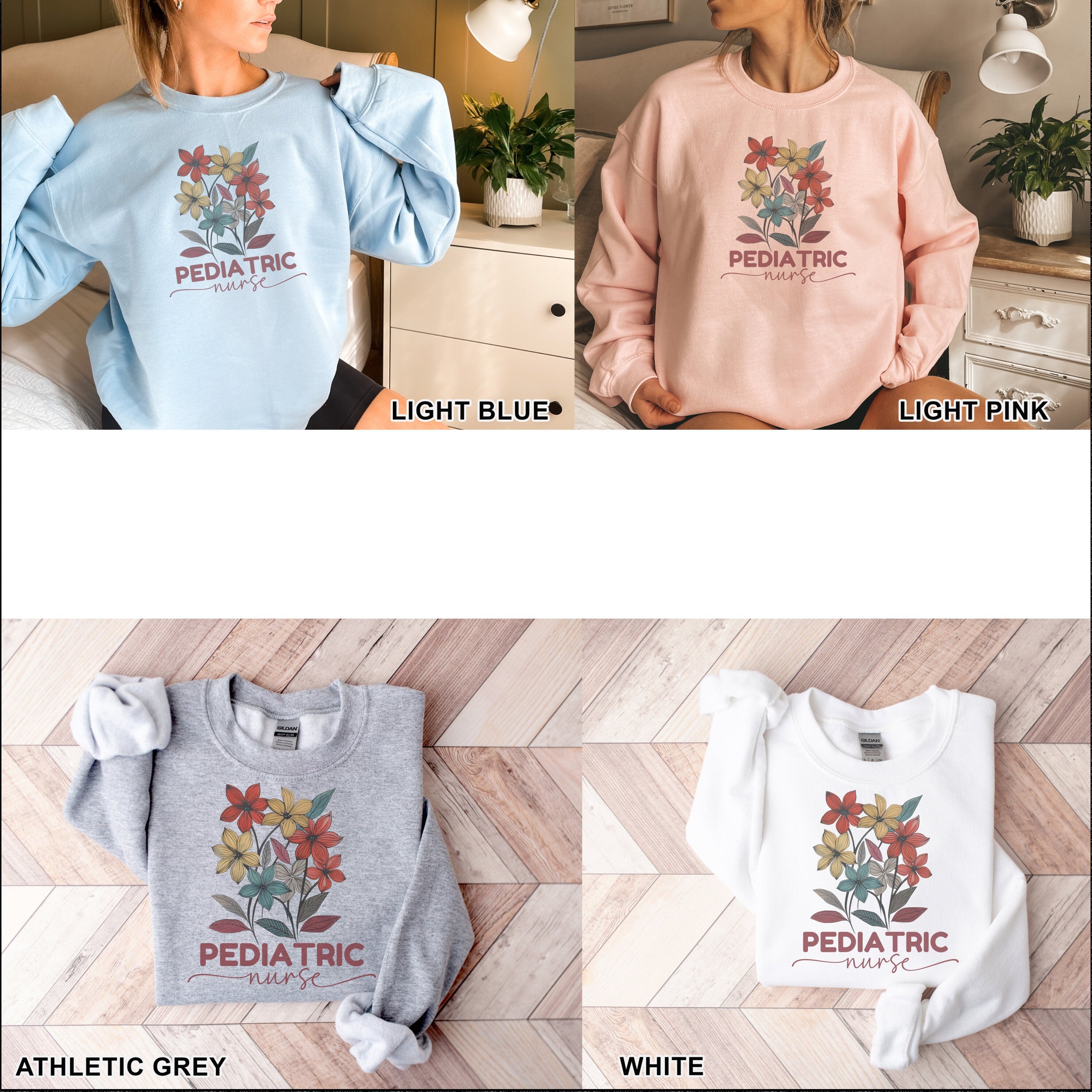 Floral Pediatric Nurse Sweatshirt, PICU Nurse Sweatshirt, Pediatrics Nurse Shirt, Nurse Appreciation Gift, Nurse Week Shirt, Peds Sweatshirt