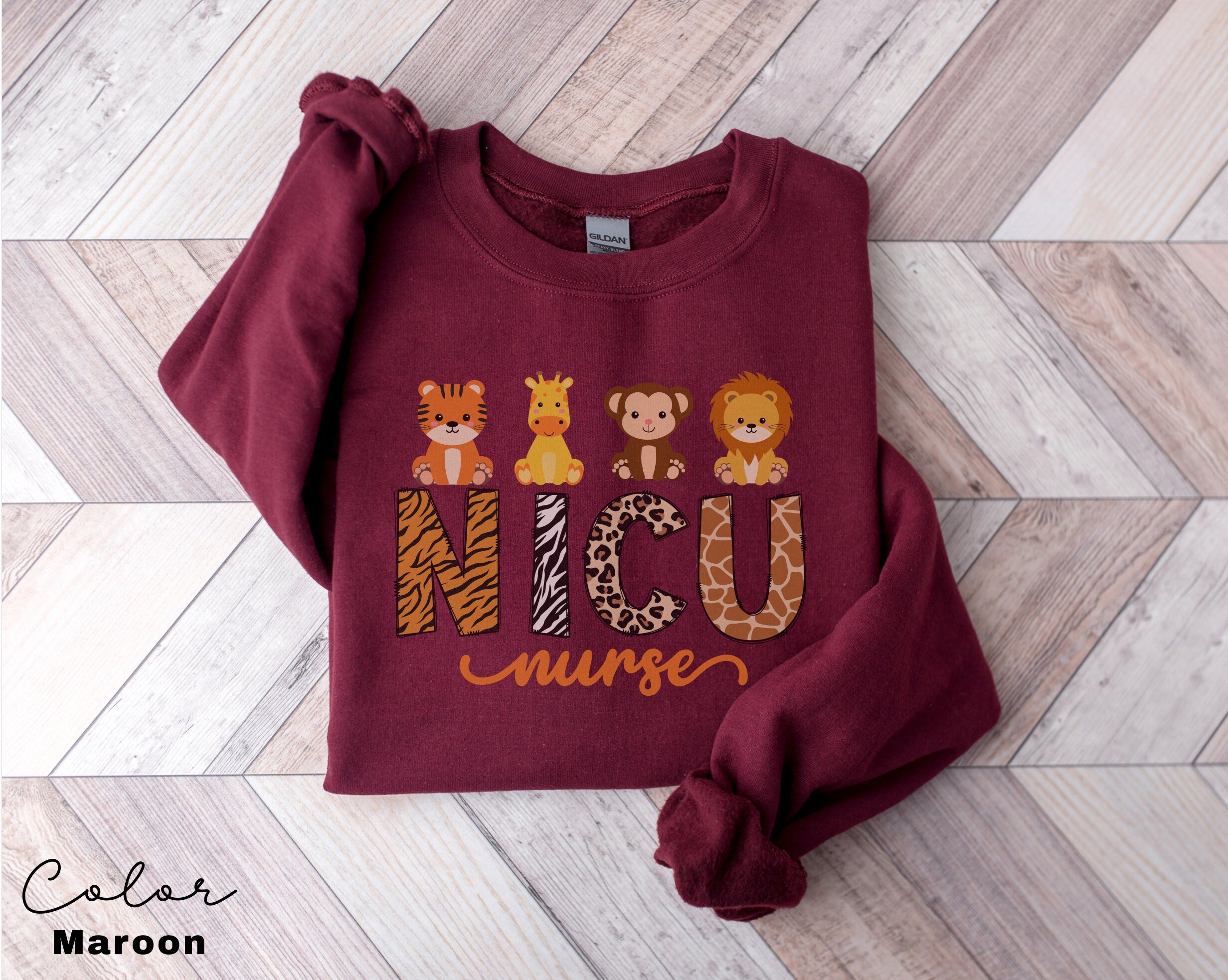 NICU Nurse Sweatshirt Animal, Neonatal ICU Nurse Shirt, Safari Animals, Nurse Appreciation Gift, Neonatal Intensive Care Unit Tee,